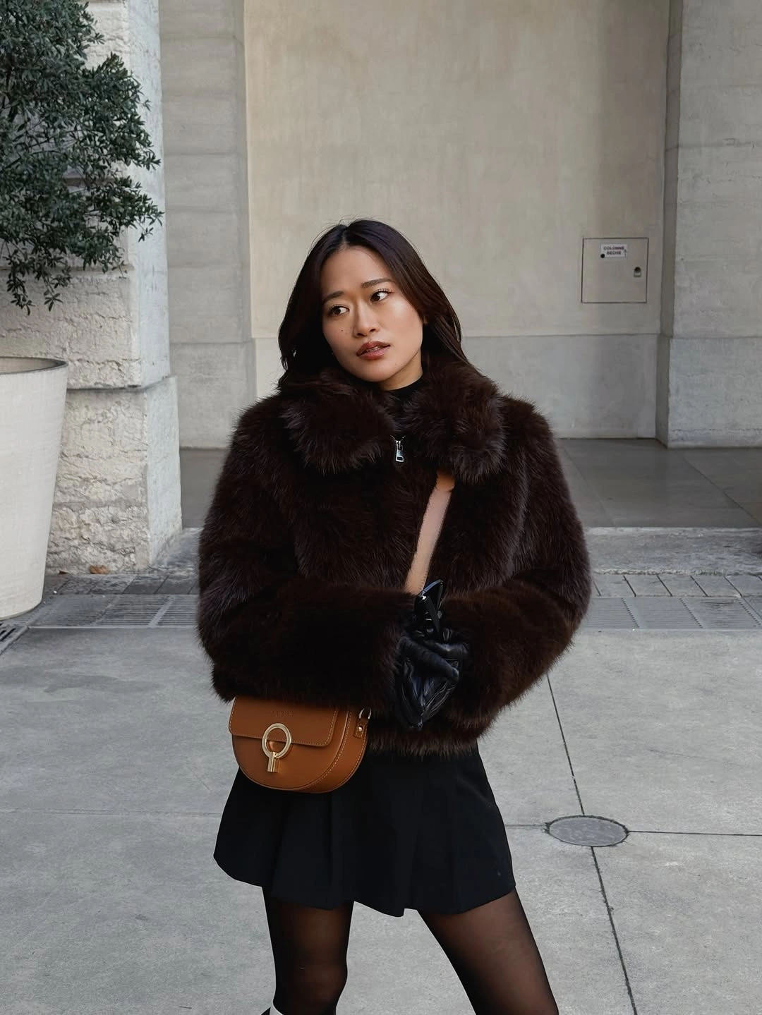 faux fur jacket Short Faux Fur and a Mini Dress Make the Perfect Evening Pair