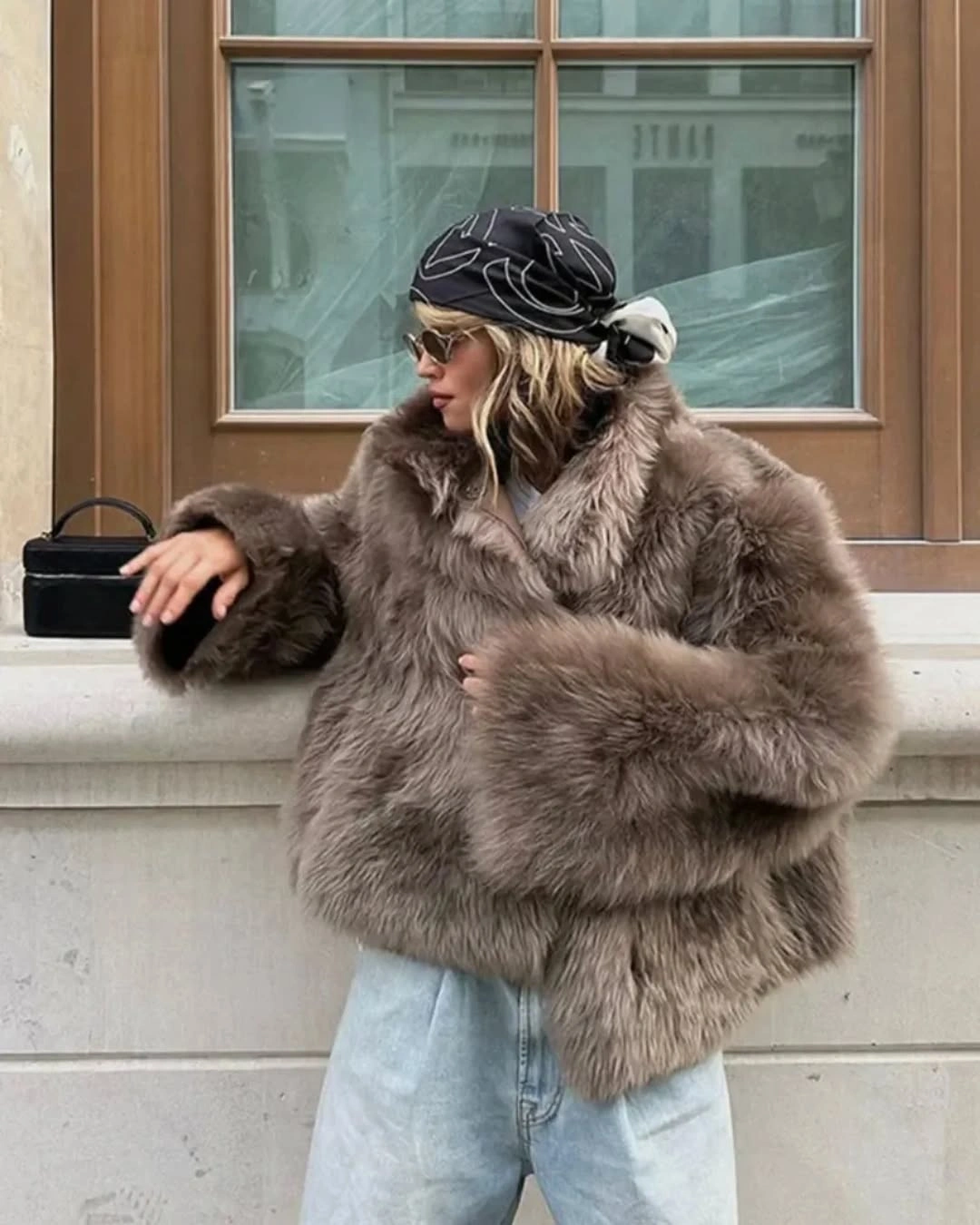 faux fur jacket Vintage-Inspired Taupe Faux Fur With Modern Accessories