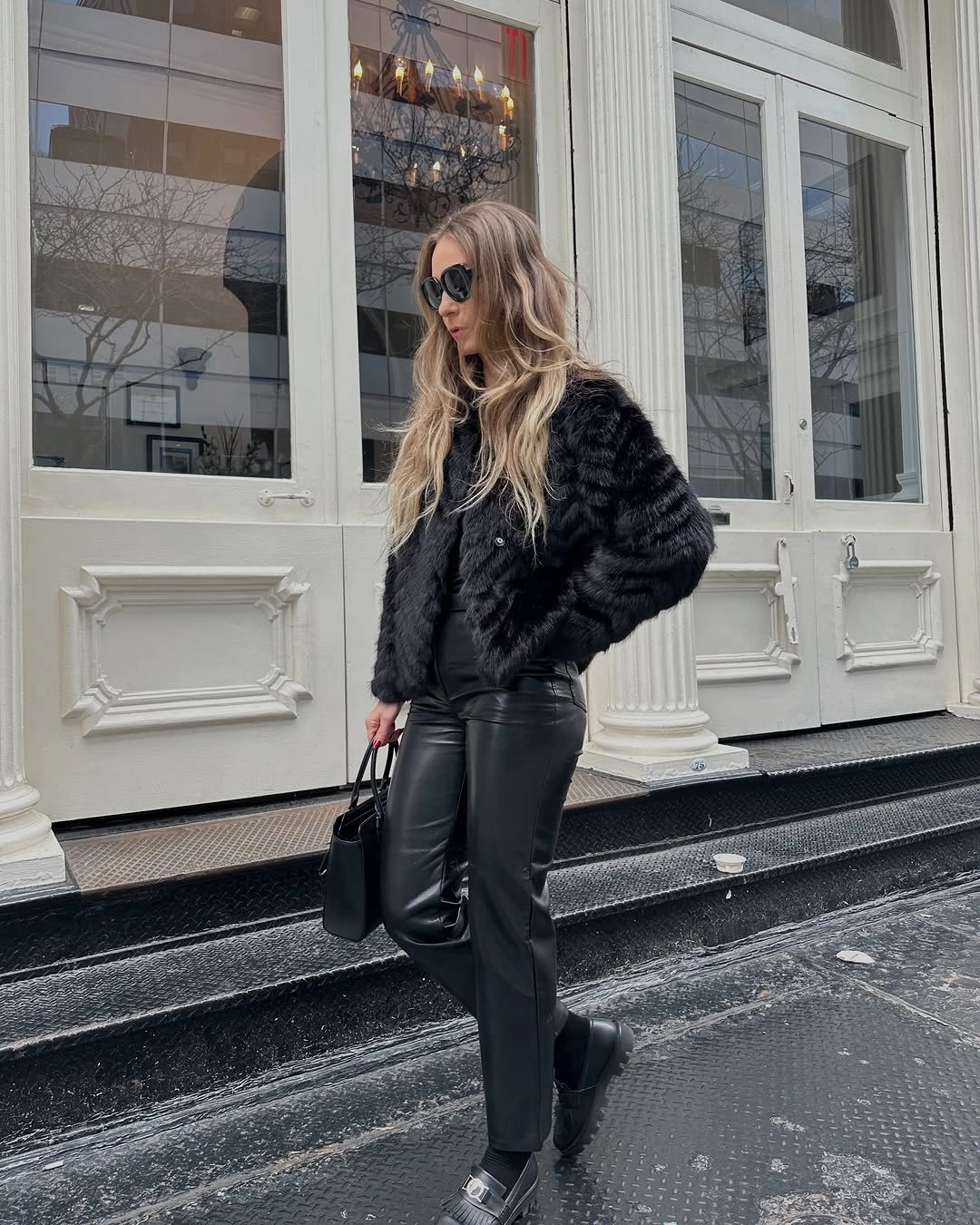 faux fur jacket Black Texture With Downtown Energy