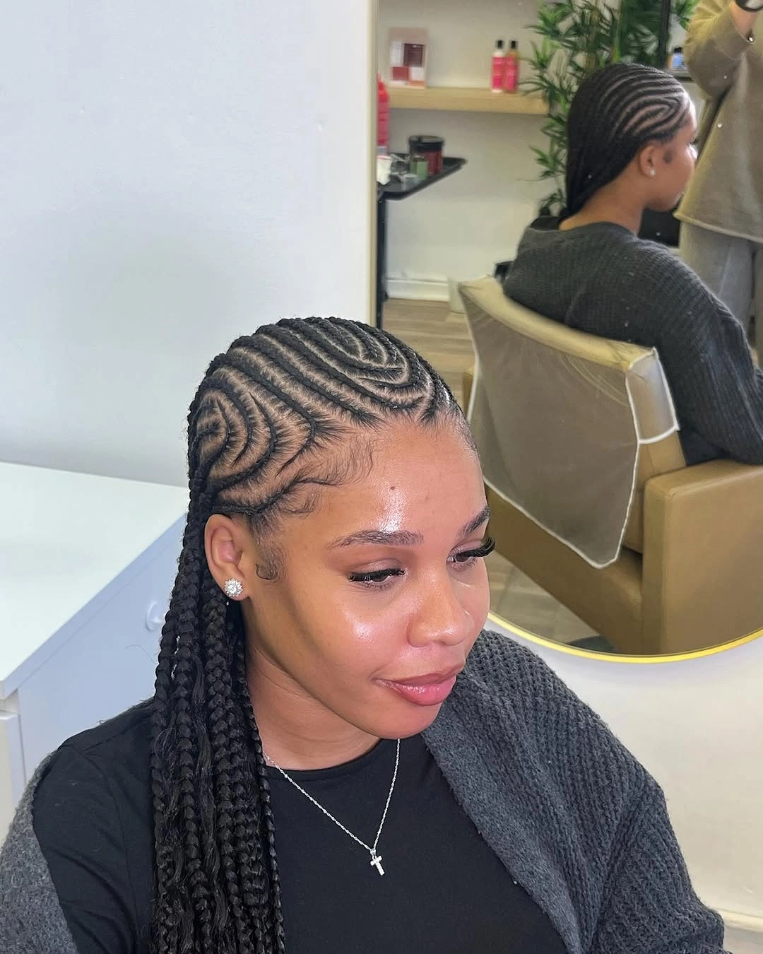 feed in braid hairstyles Elegant Swirl Feed-In Braids with Sleek Long Lengths