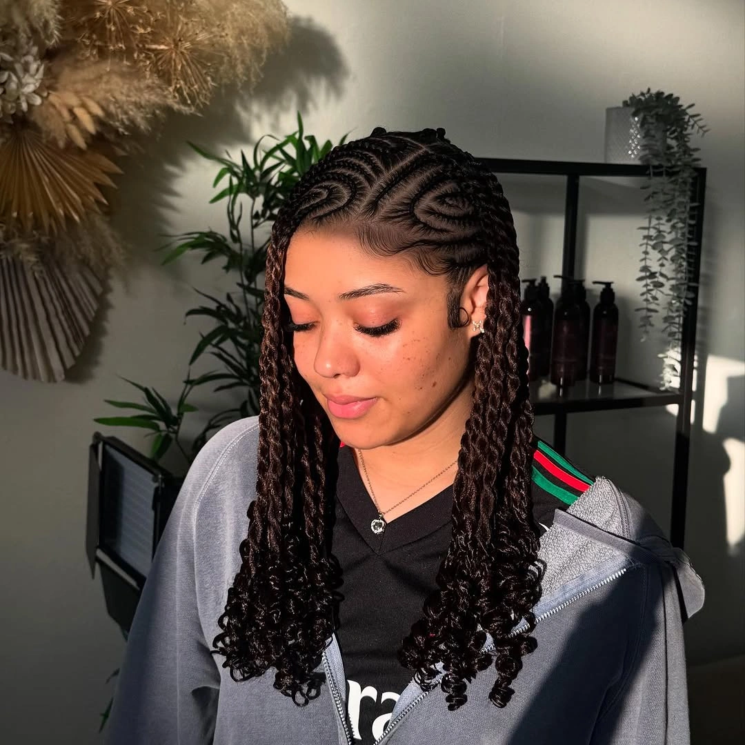 feed in braid hairstyles Swirl Feed-In Braids with Defined Spiral Ends