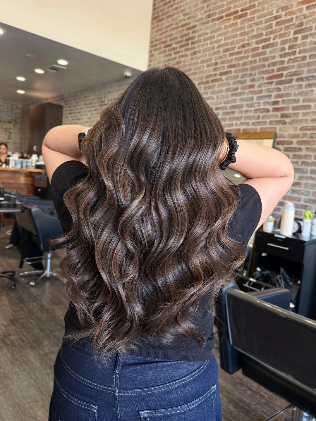 full head babylights blonde on brown hair Soft Brunette Waves with Barely-There Blonde Babylights
