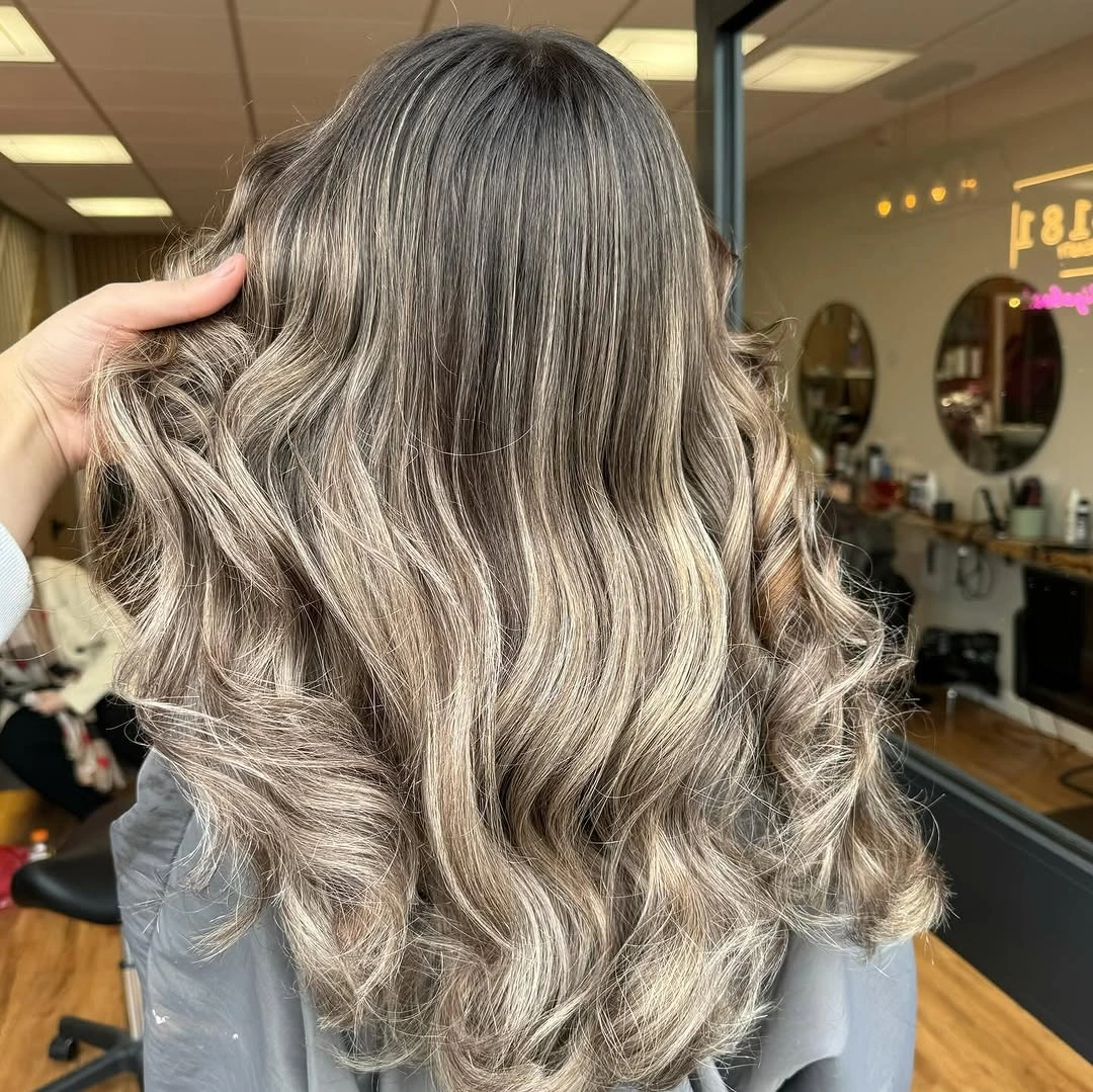 full head babylights blonde on brown hair Full Beige Blonde Babylights with Soft Curling-Iron Waves