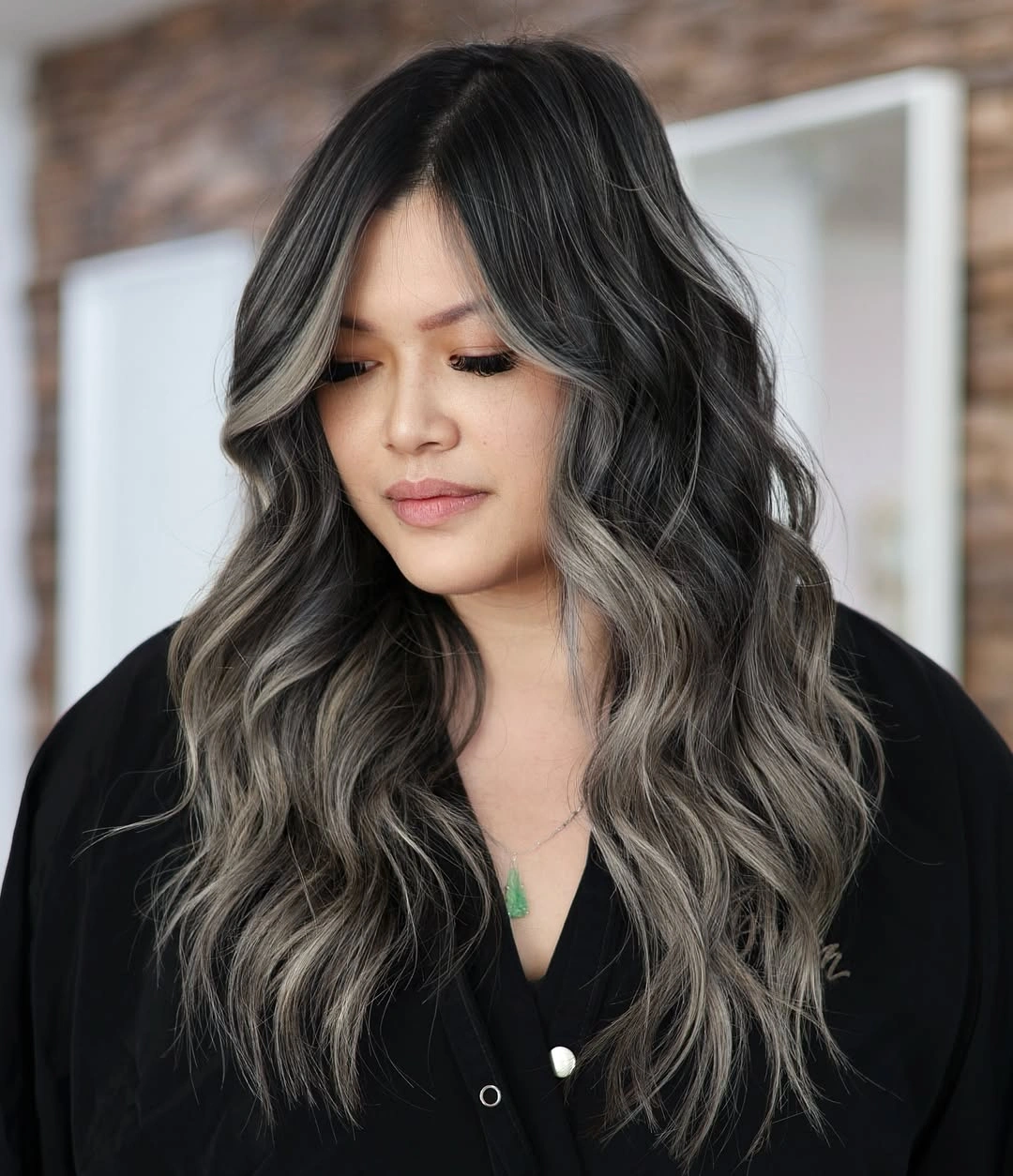 full head babylights blonde on brown hair Smoky Blonde Babylights on Deep Brunette Waves