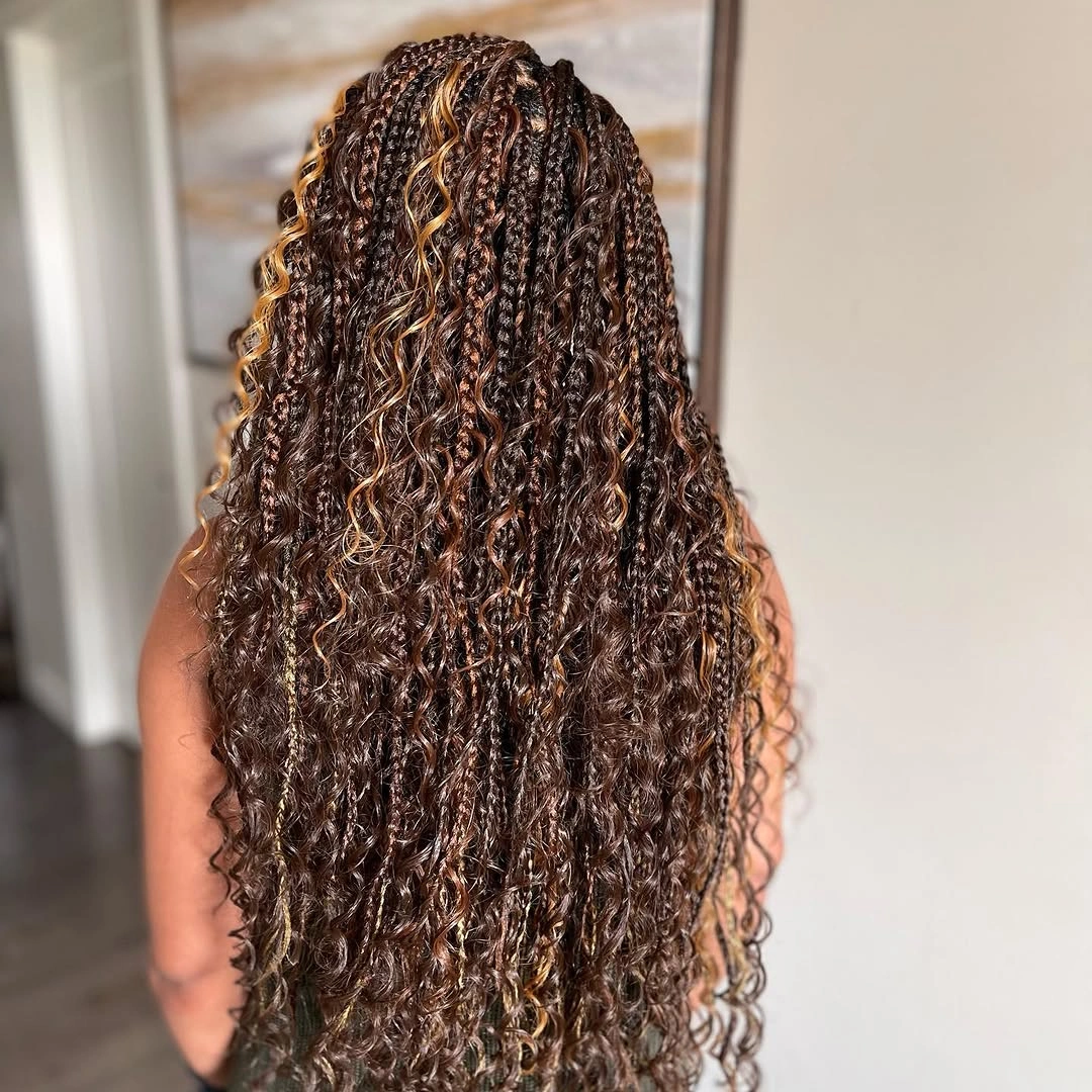 goddess braid Soft Honey Brown Goddess Braids with Loose Spiral Curls