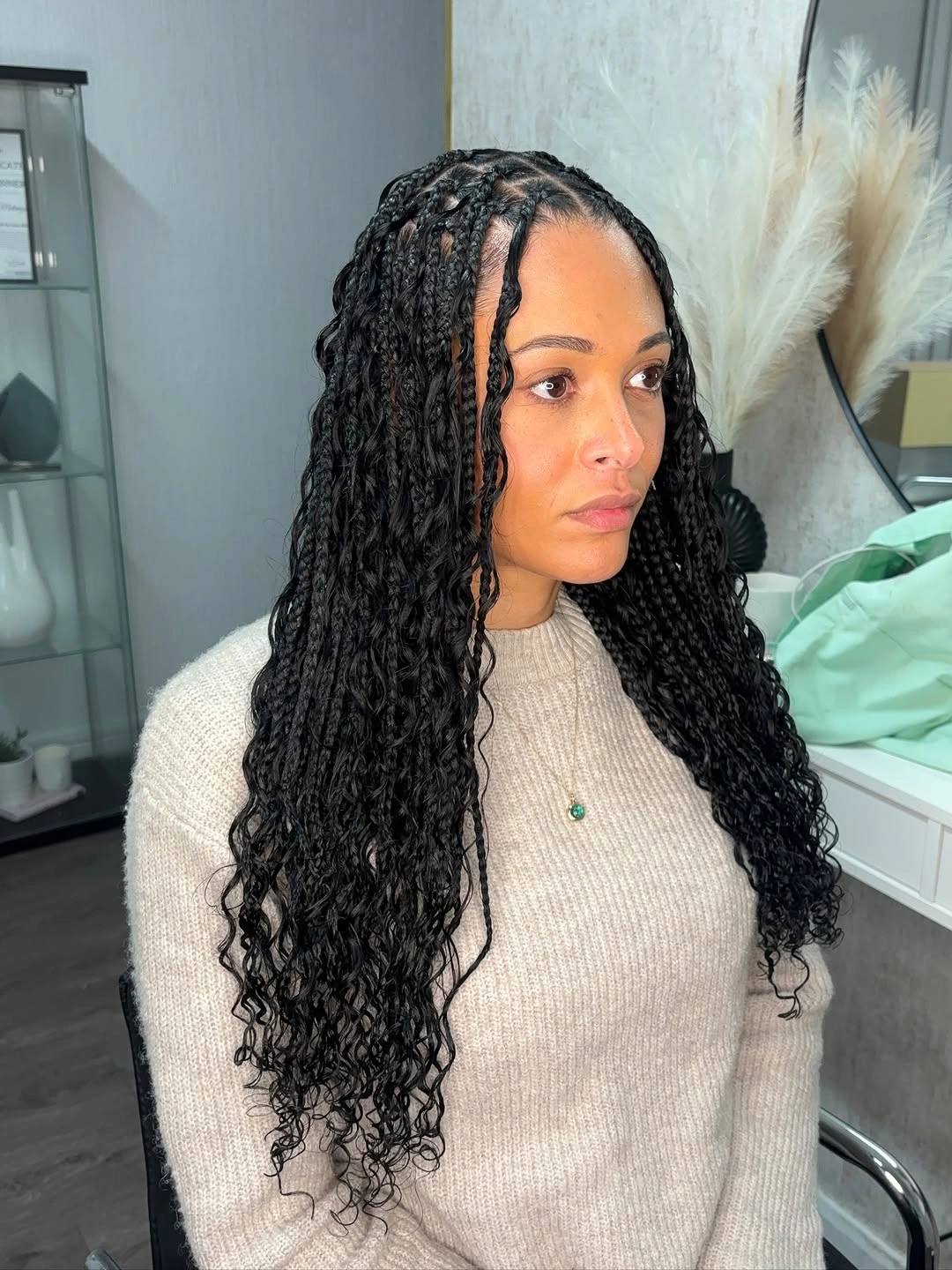 goddess braid Classic Black Goddess Braids with Elegant Defined Curls