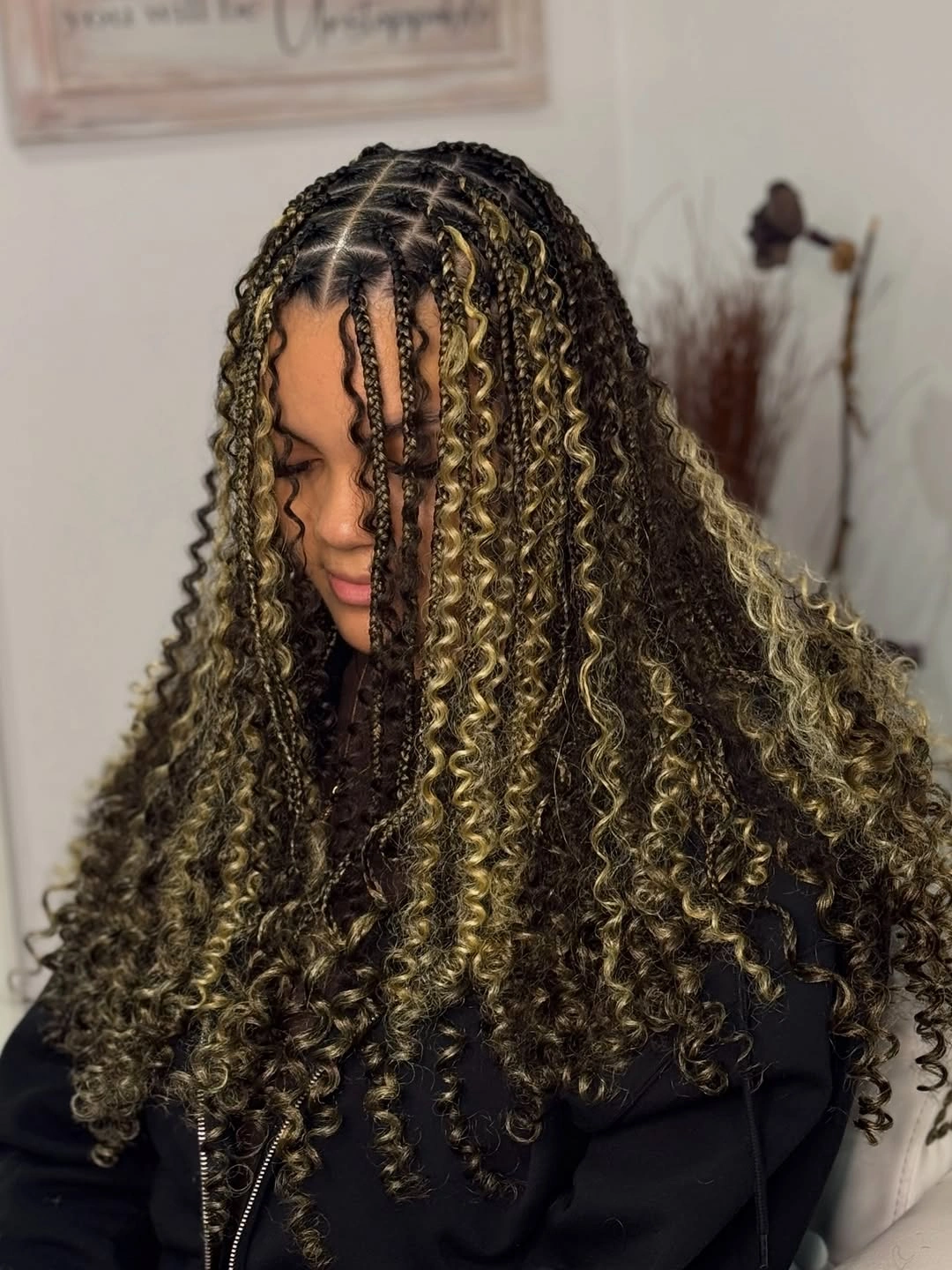 goddess braid Boho Goddess Braids with Honey Highlights and Voluminous Curls