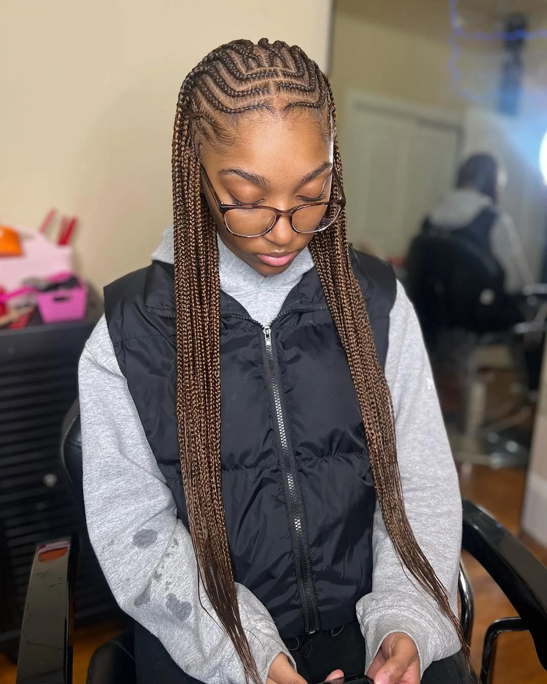 goddess braid Precision Zigzag Goddess Braids with Long Straight Length