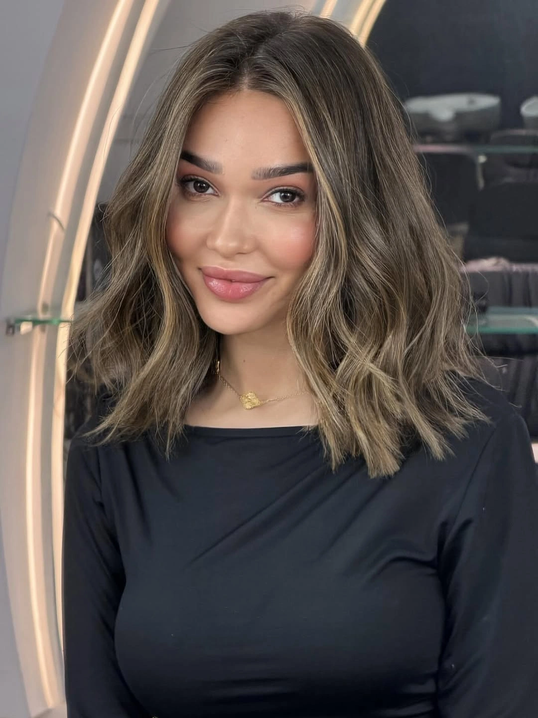 Hair Lowlights: Color Ideas and Inspiration Textured Shoulder-Length Lob with Smoky Lowlights