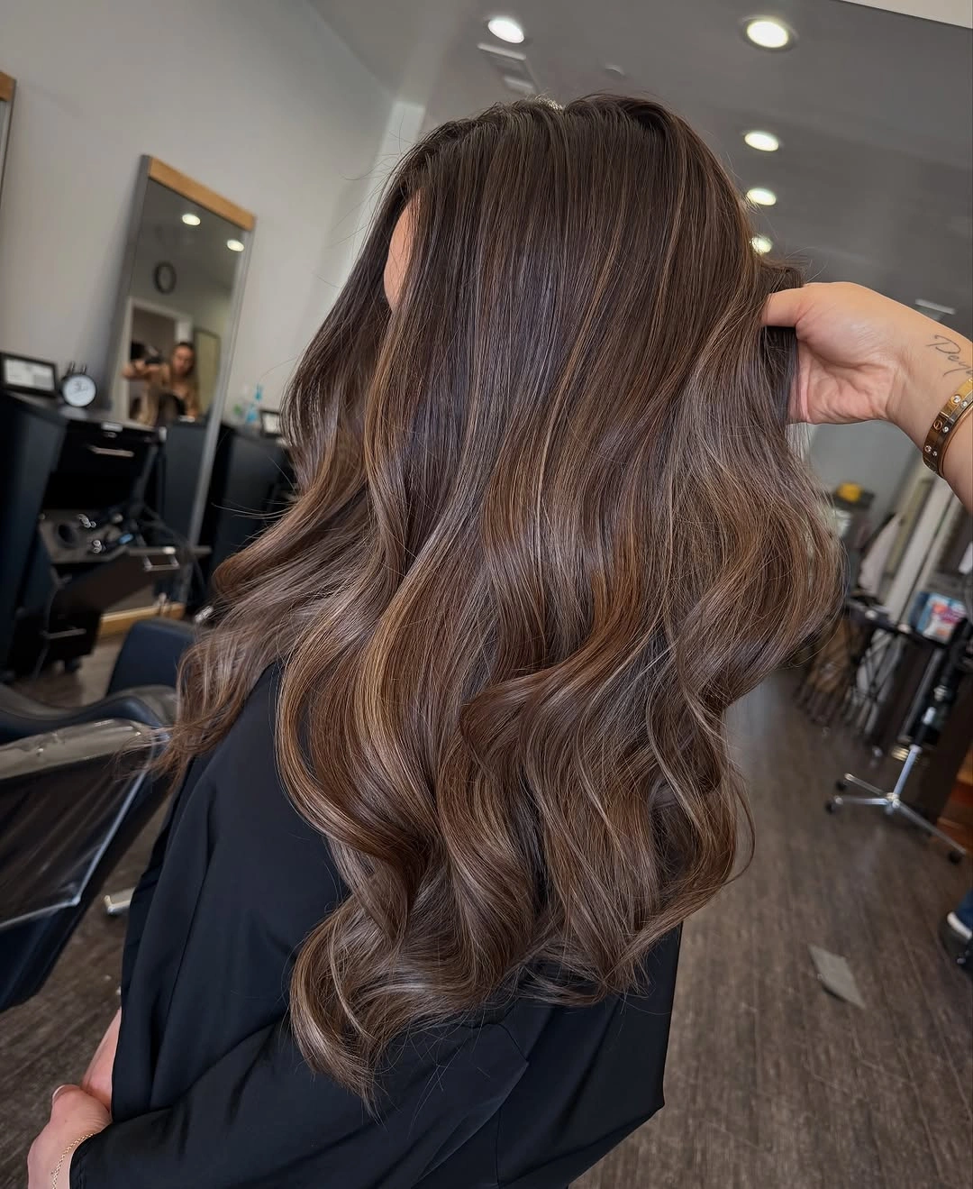 Hair Lowlights: Color Ideas and Inspiration Silky Chocolate Brunette with Barely-There Dimension