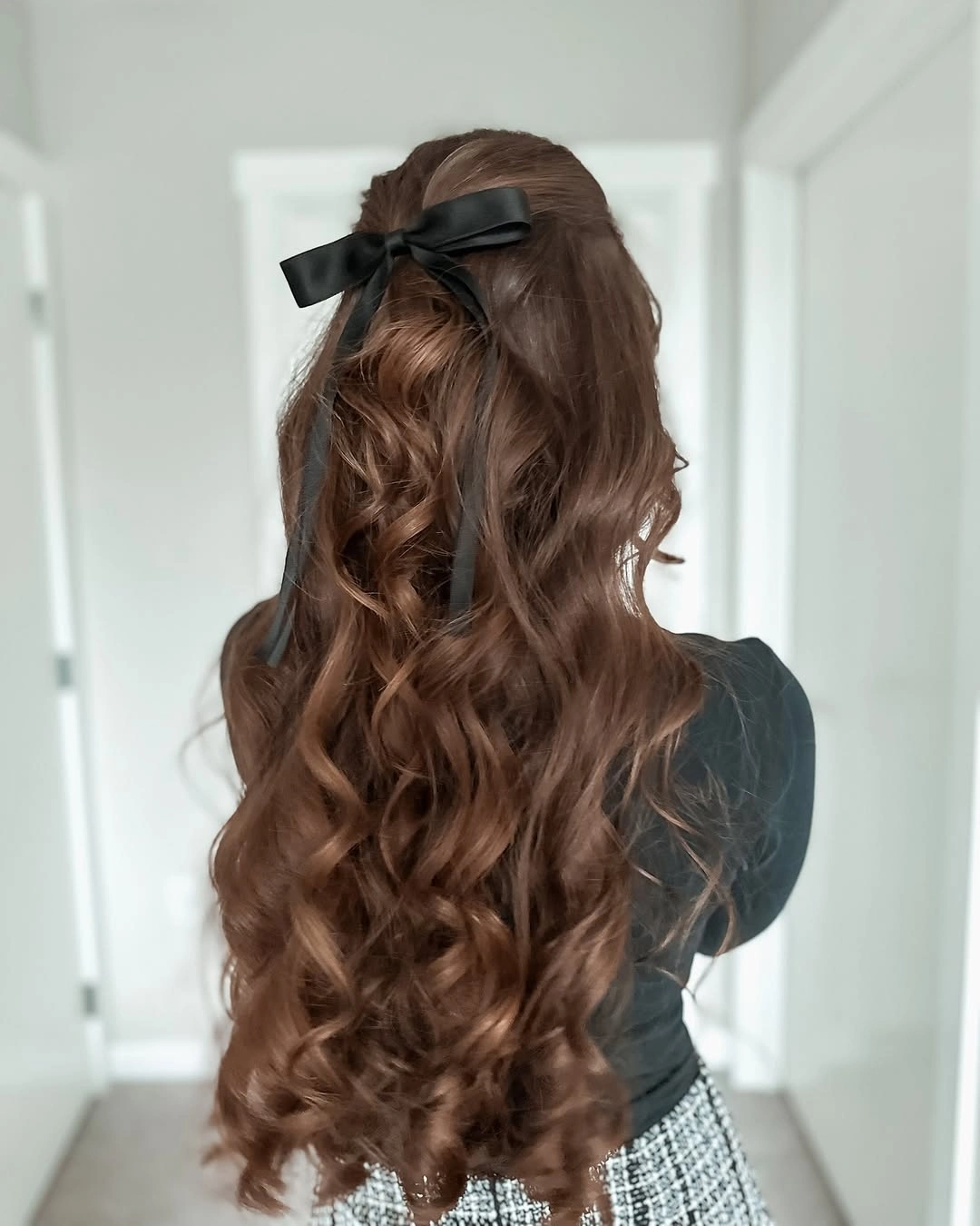 heatless curls hairstyle Romantic Half-Up Ribbon Curls with a Satin Bow