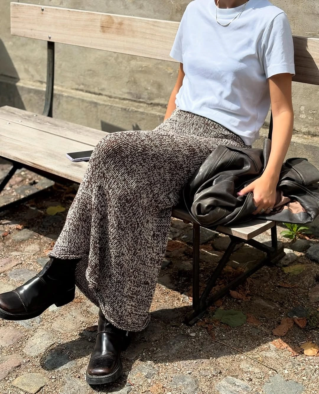 knit skirt outfits fall 2026 Relaxed White Tee With a Flowing Knit Maxi