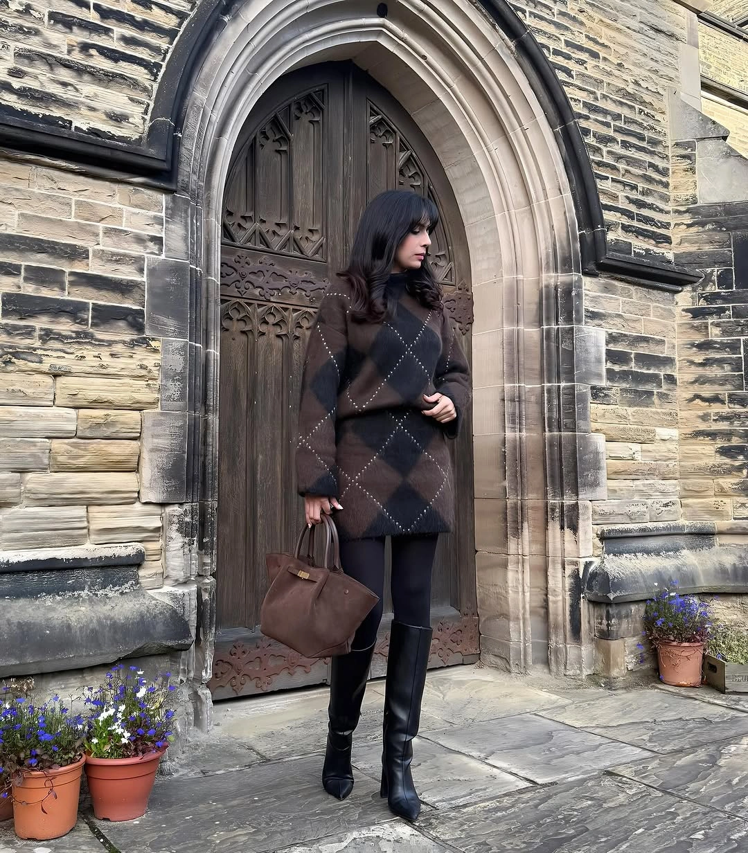 knit skirt outfits fall 2026 Chocolate Argyle Knit Set With Timeless Preppy Charm