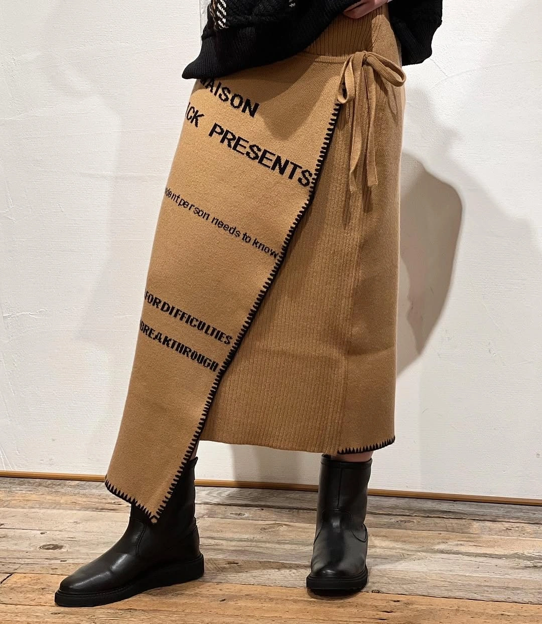 knit skirt outfits fall 2026 Modern Wrap Knit Skirt With Graphic Details