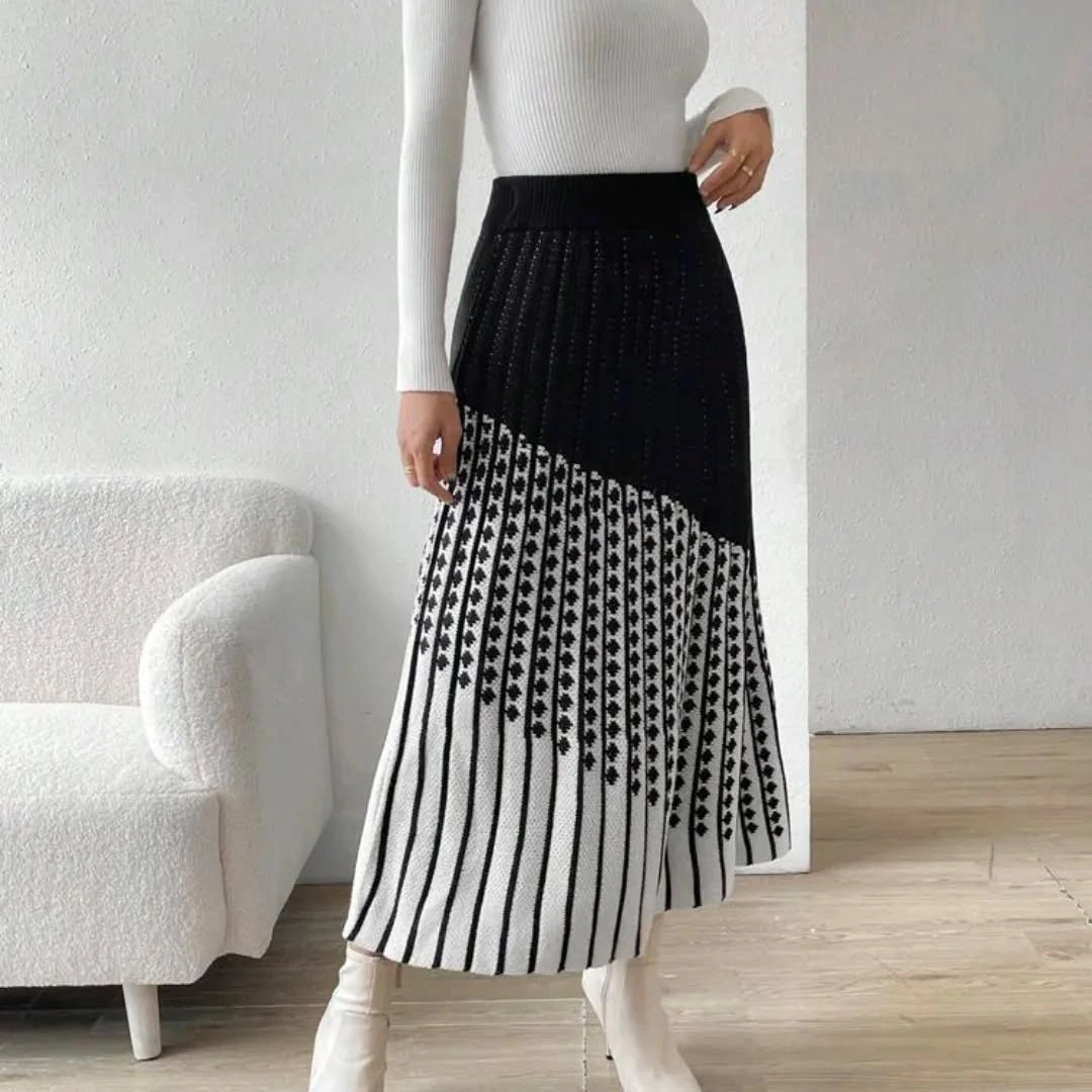knit skirt outfits fall 2026 Graphic Black and White Knit That Elevates Everyday Dressing