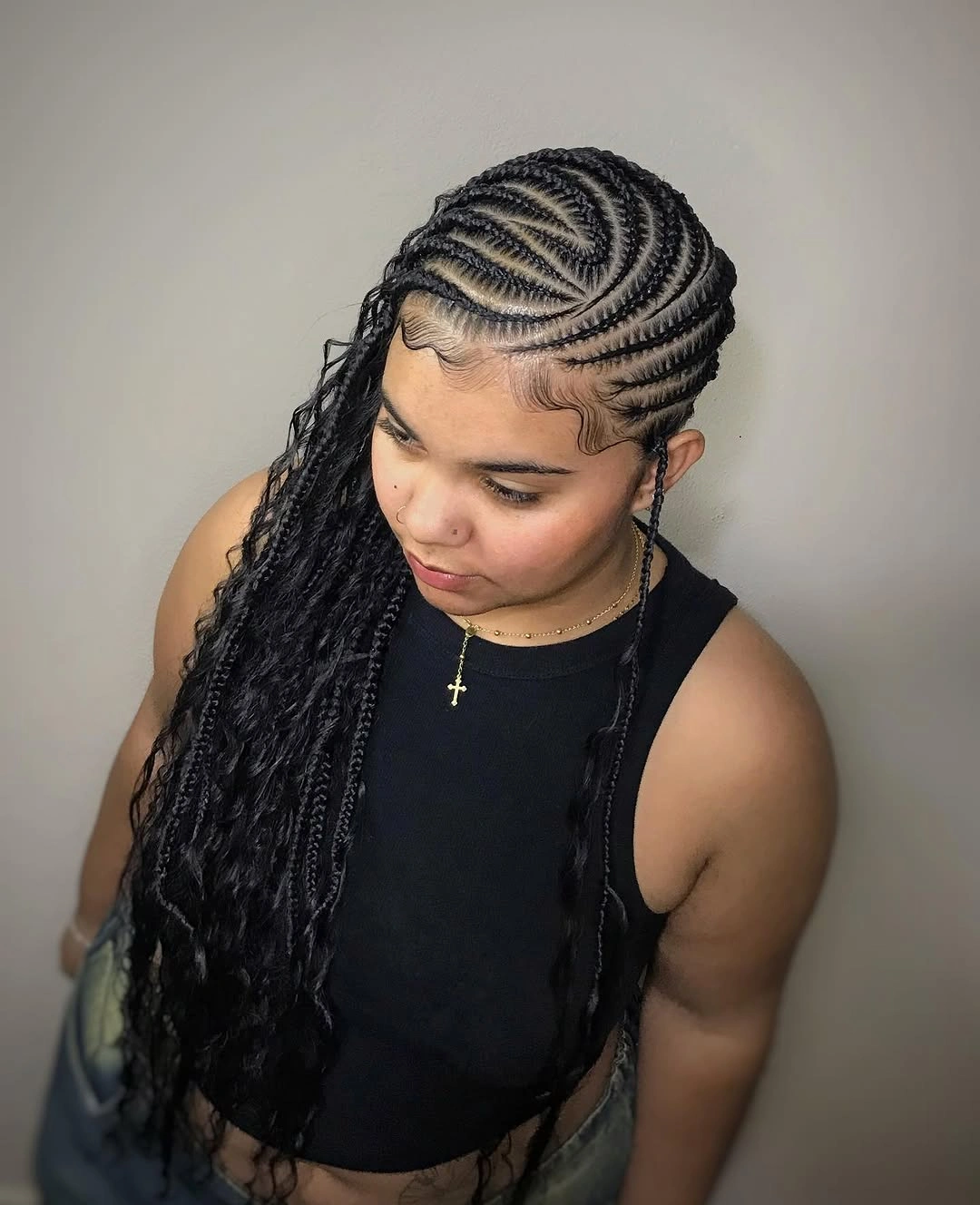 lemonade braid hairstyle Elegant Spiral Lemonade Braids with Mixed Textures