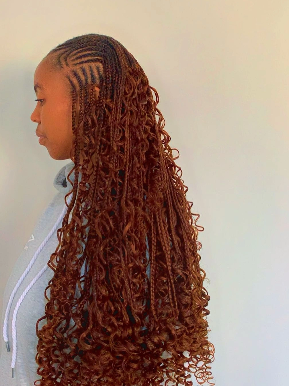 lemonade braid hairstyle Rich Auburn Lemonade Braids with Soft Boho Curls