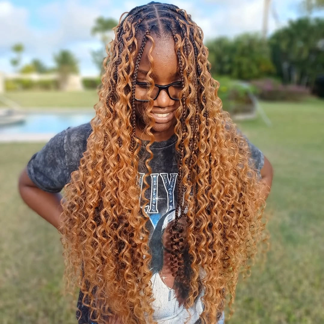 lemonade braid hairstyle Honey Blonde Lemonade Braids with Cascading Defined Curls