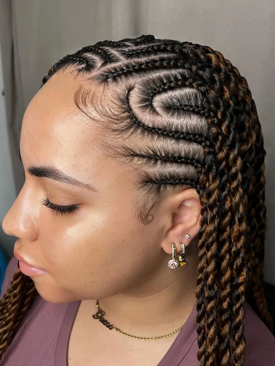 lemonade braid hairstyle Spiral Heart Design Lemonade Twists with Dimensional Color