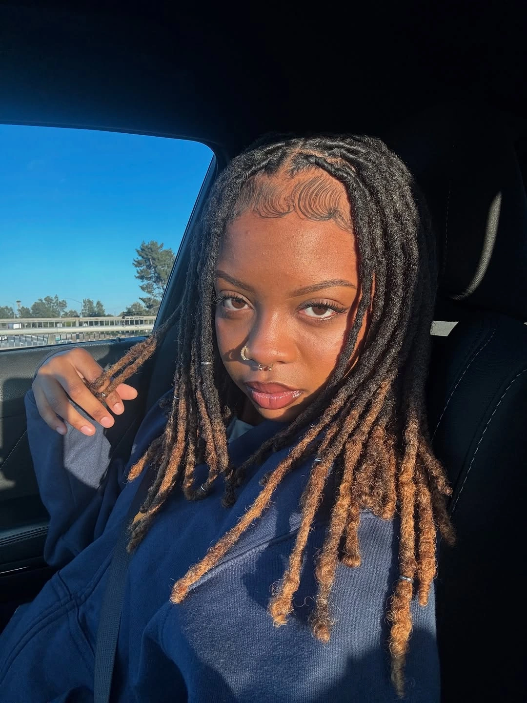 locs hairstyles for black women Honey-Tipped Shoulder-Length Locs with Sleek Baby Hairs