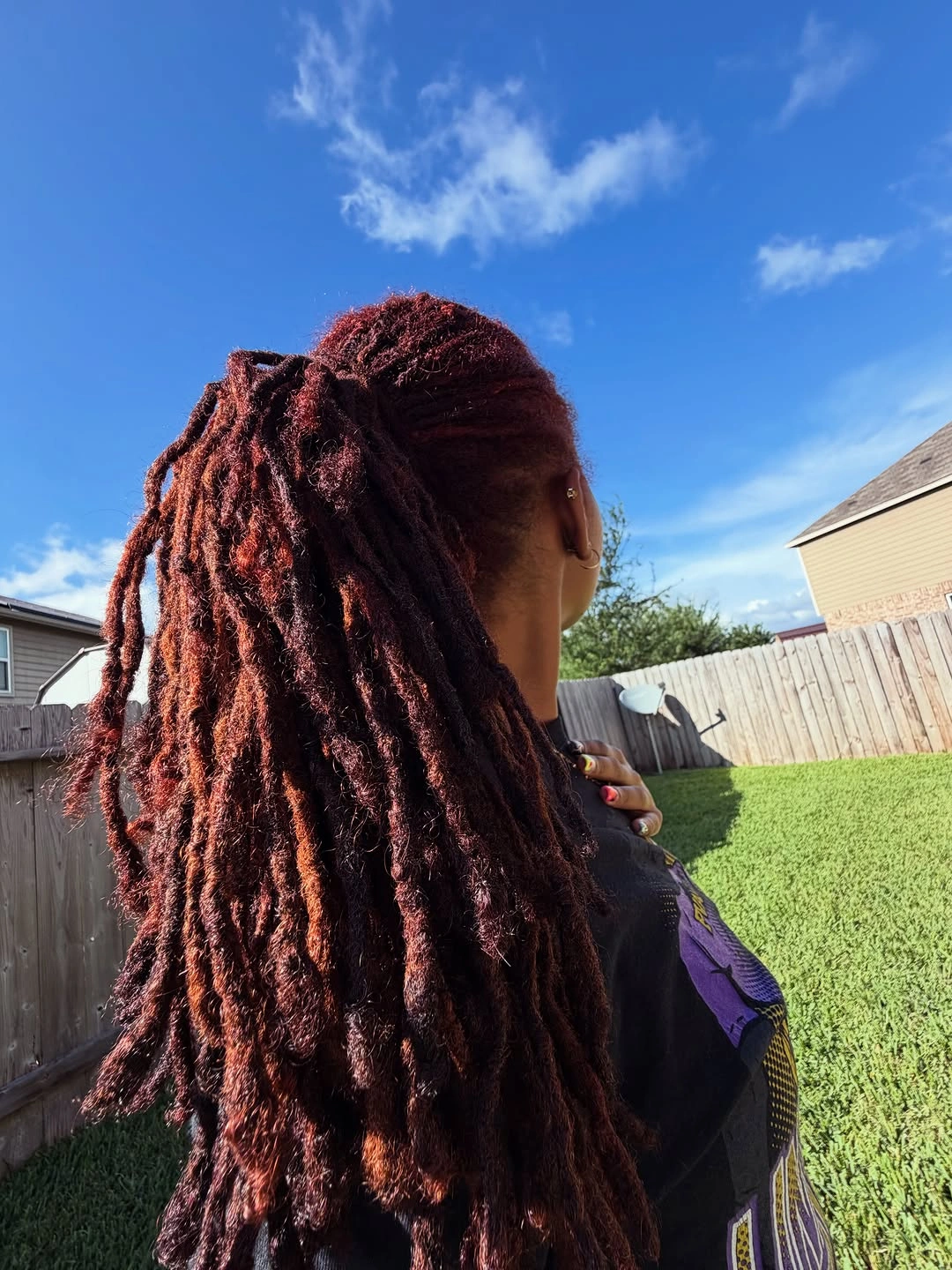 locs hairstyles for black women Deep Auburn Half-Up Locs Full of Volume