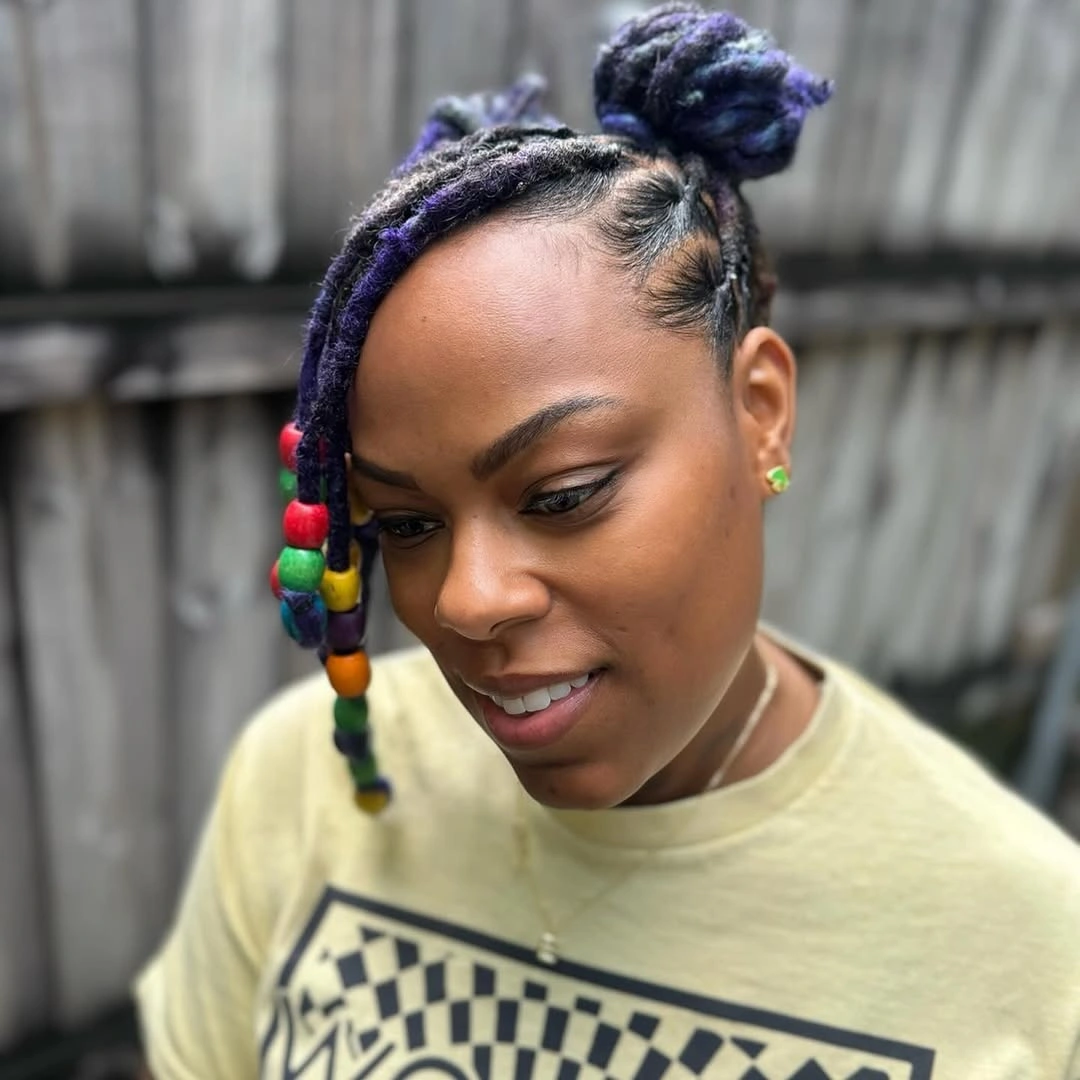 locs hairstyles for black women Creative Double Buns with Colorful Loc Beads