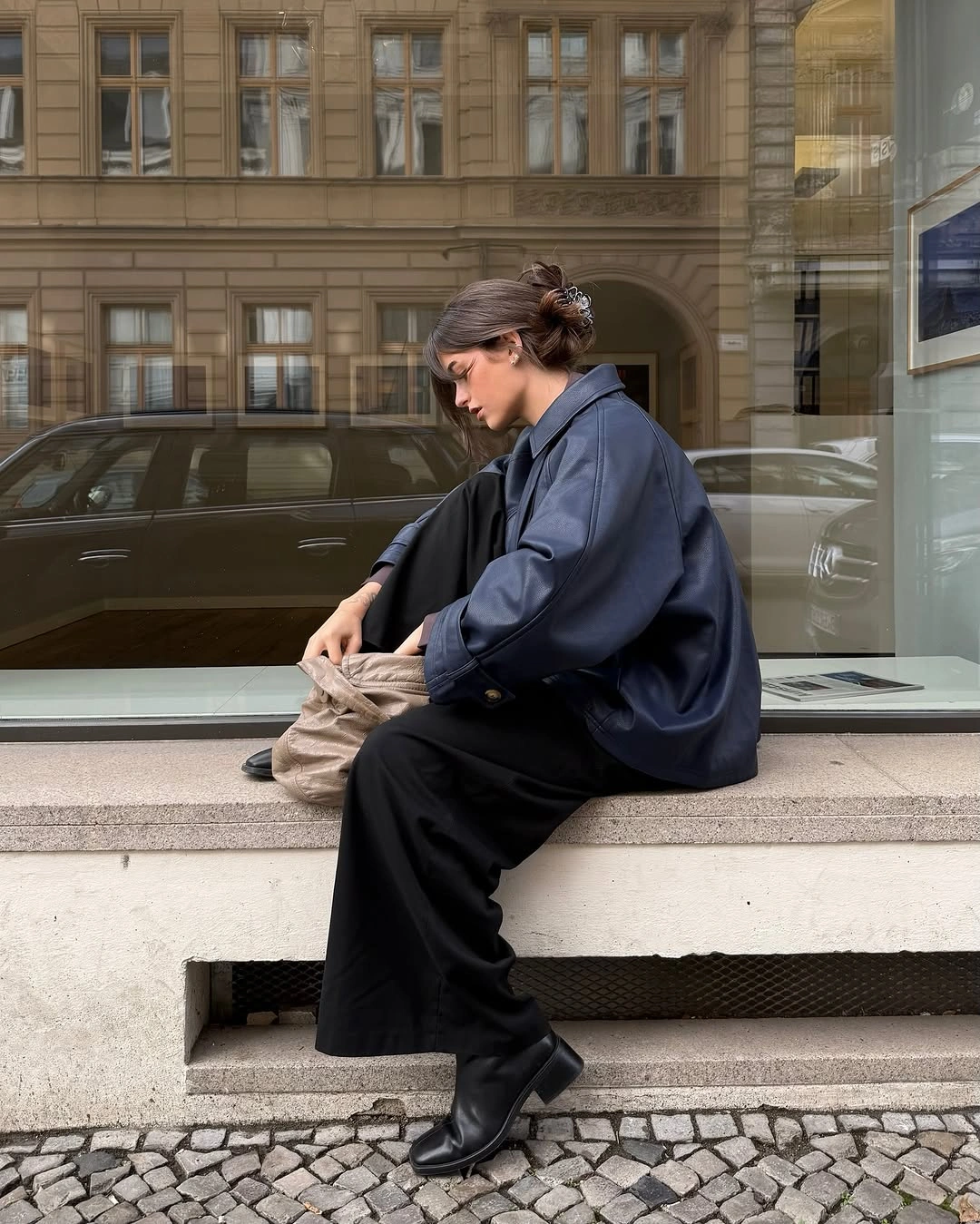 September fashion trends 2026 Navy Overshirt With Black Wide Trousers