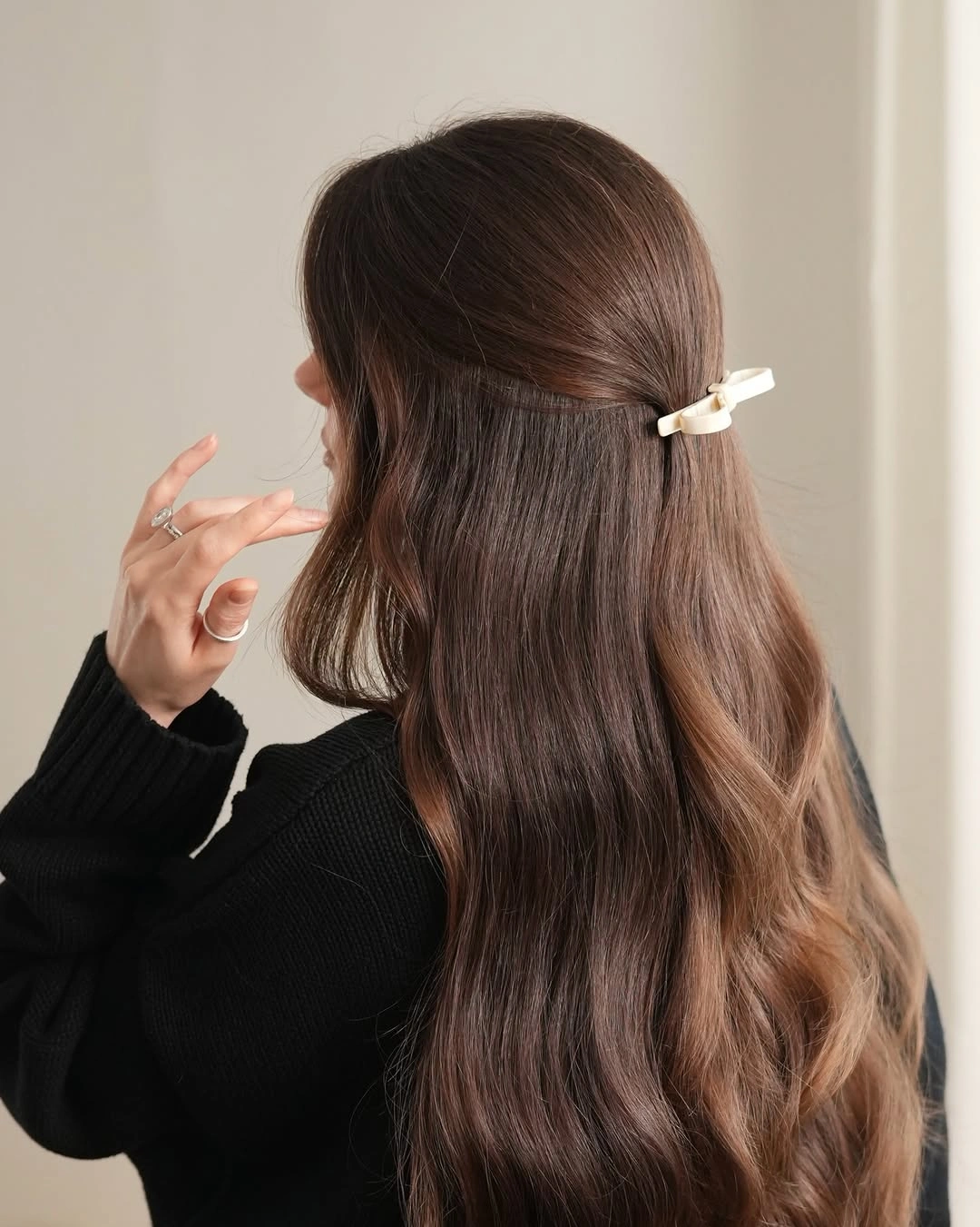 September hairstyles ideas 2026 Brunette Half-Up Clip With Smooth Length