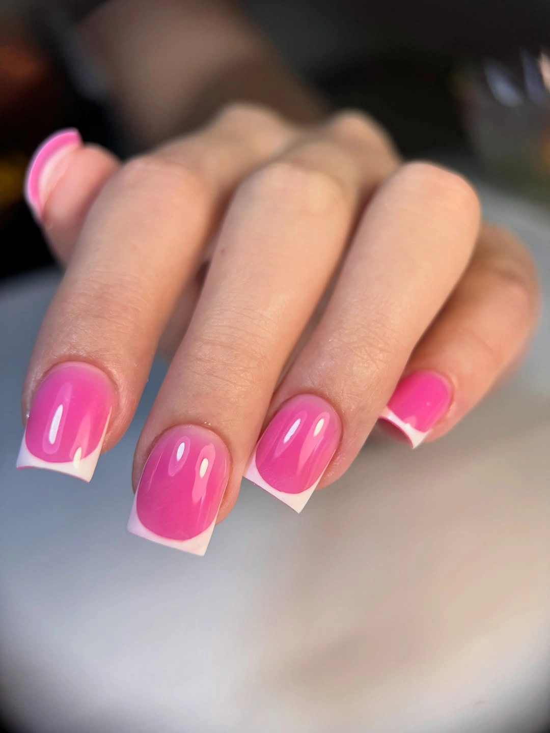 September nail designs 2026 Hot Pink Square French Nails With White Tips