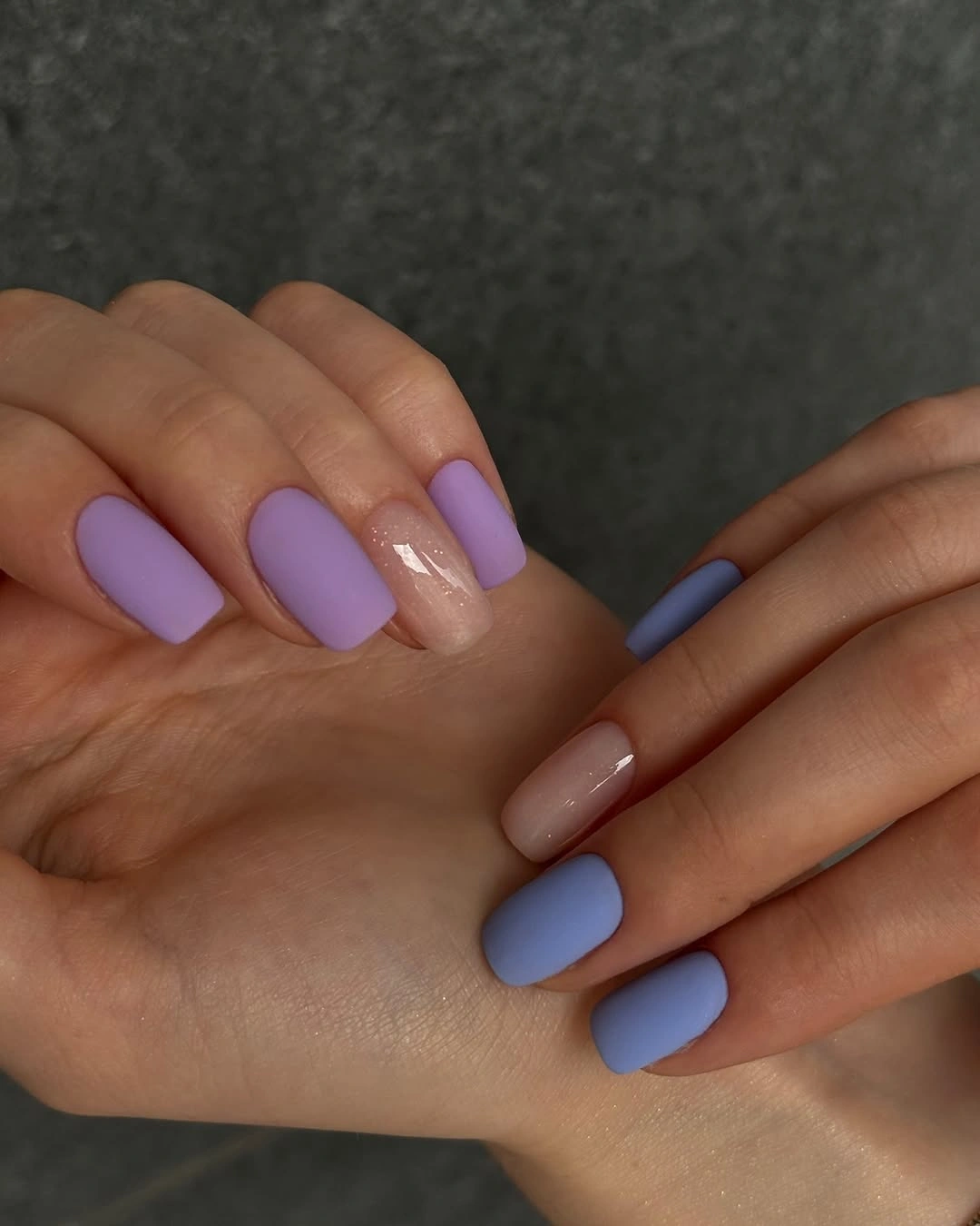 September nail designs 2026 Pastel Lavender And Blue Short Nails