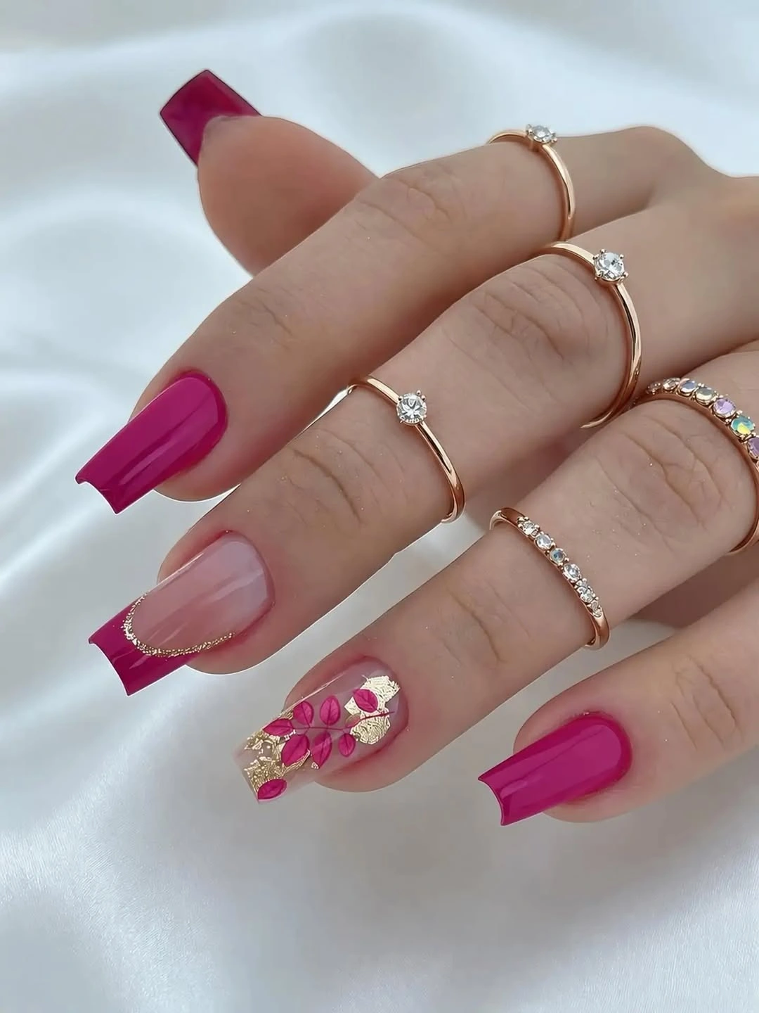 September nails color 2026 Hot Pink Coffin Nails With Flower Accent