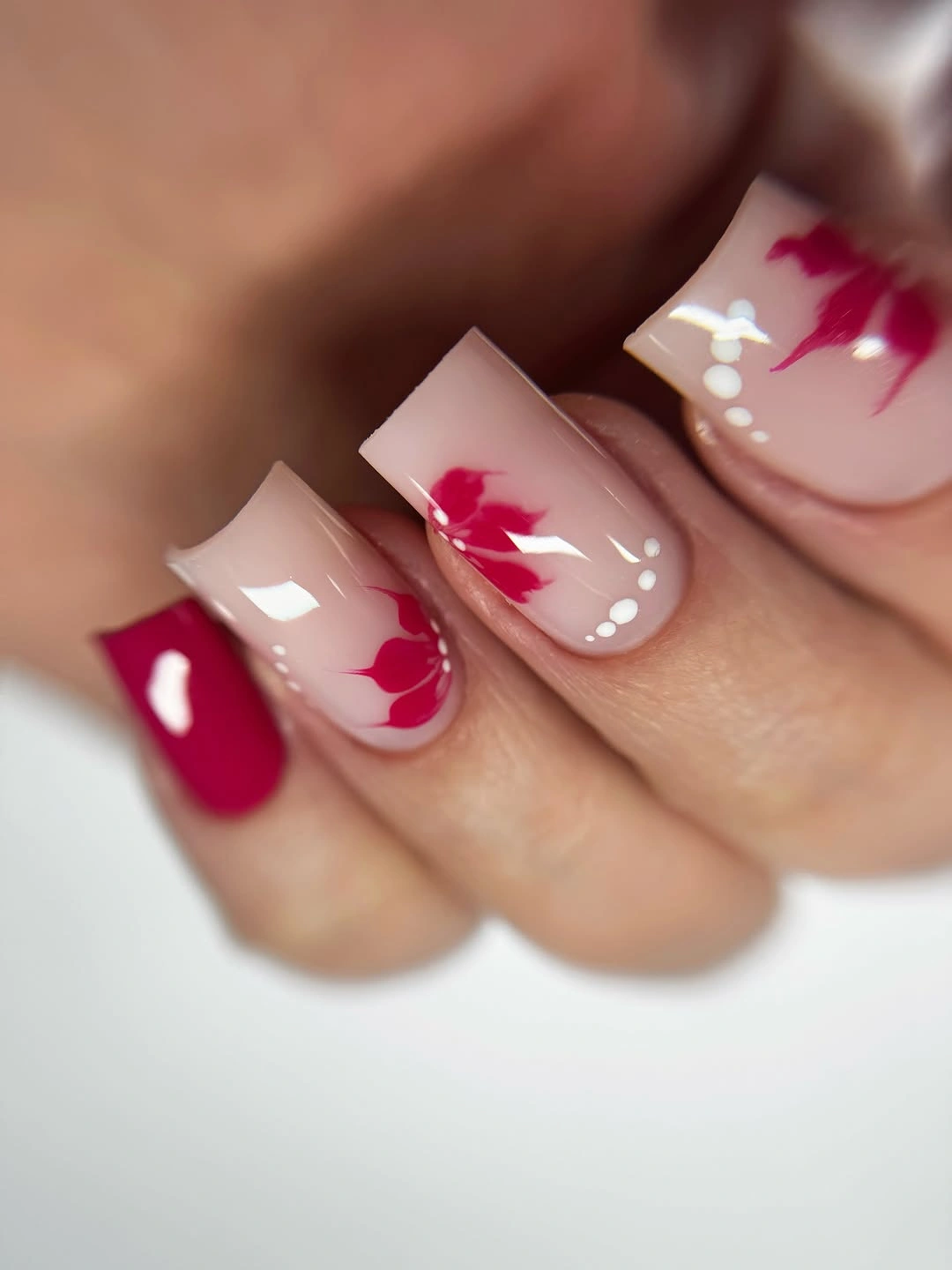 September nails color 2026 Burgundy Squares With Red Leaf Accents