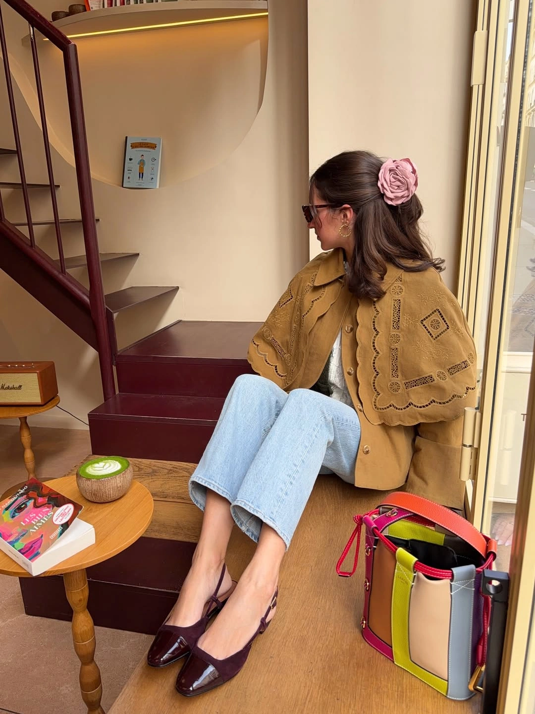 September outfits ideas 2026 Embroidered Tan Jacket With Light Denim