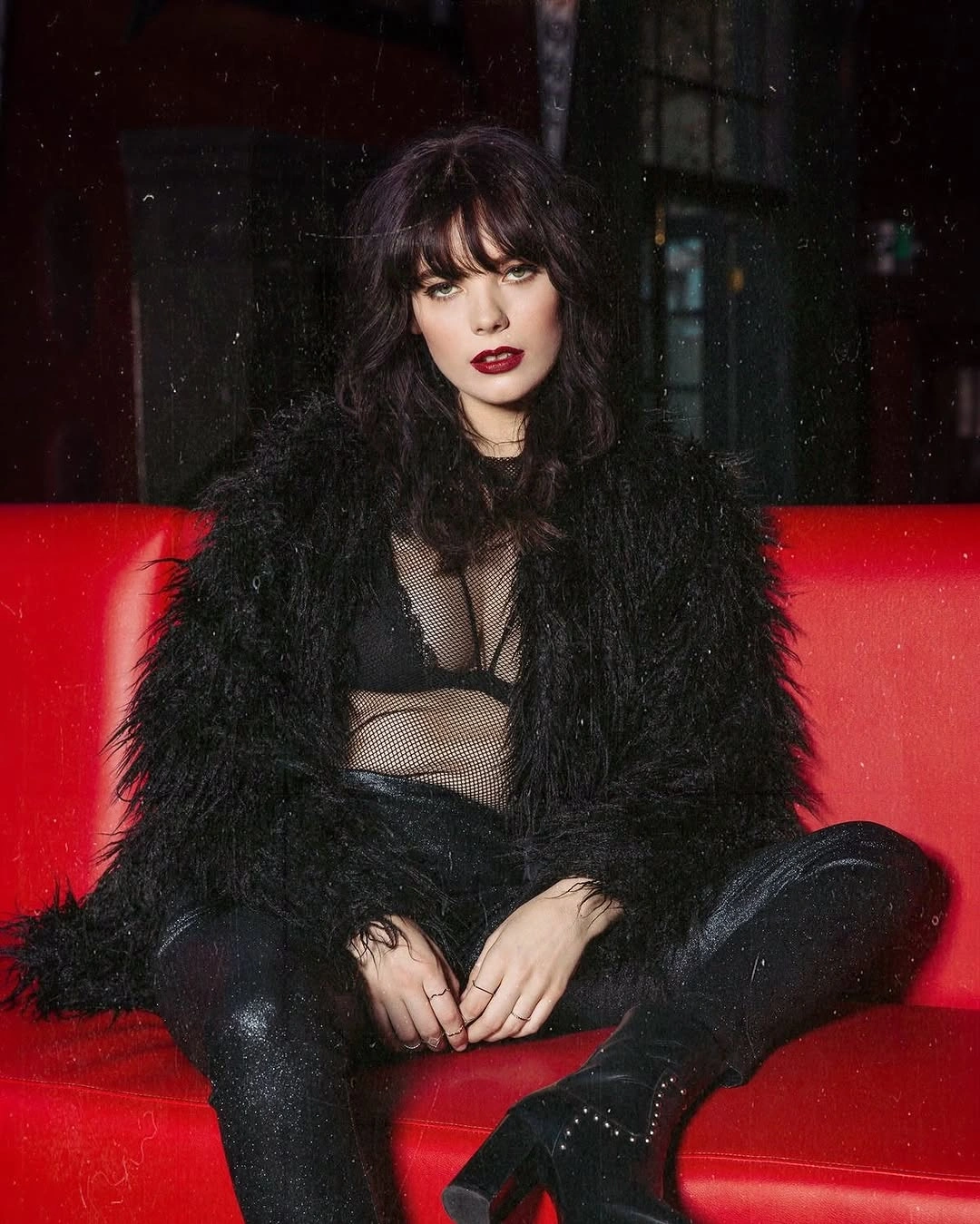 shaggy jacket Dark Glamour with Rock-Inspired Confidence