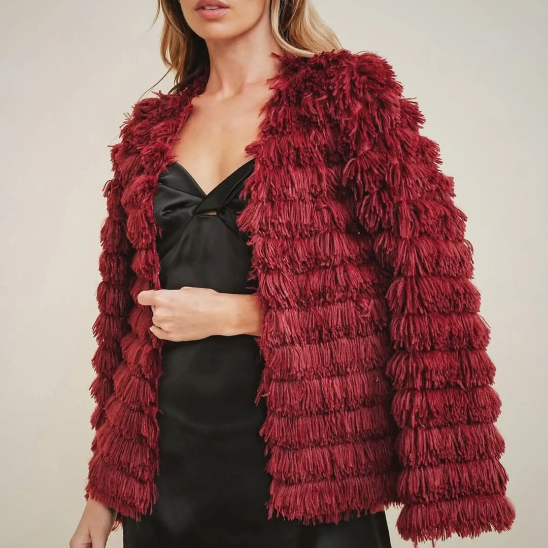 shaggy jacket Deep Burgundy Texture for Elegant Evening Dressing