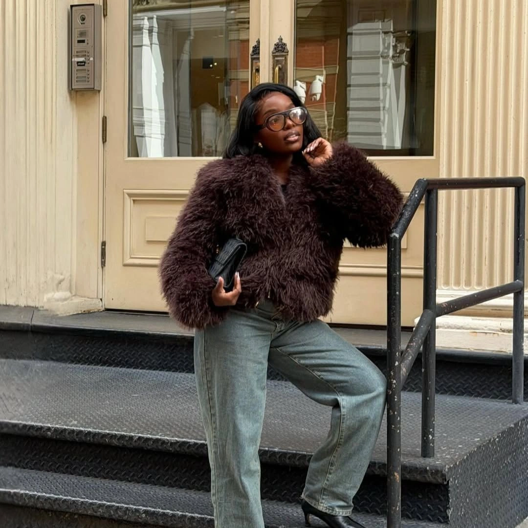 shaggy jacket Rich Chocolate Texture That Makes Everyday Denim Feel Elevated