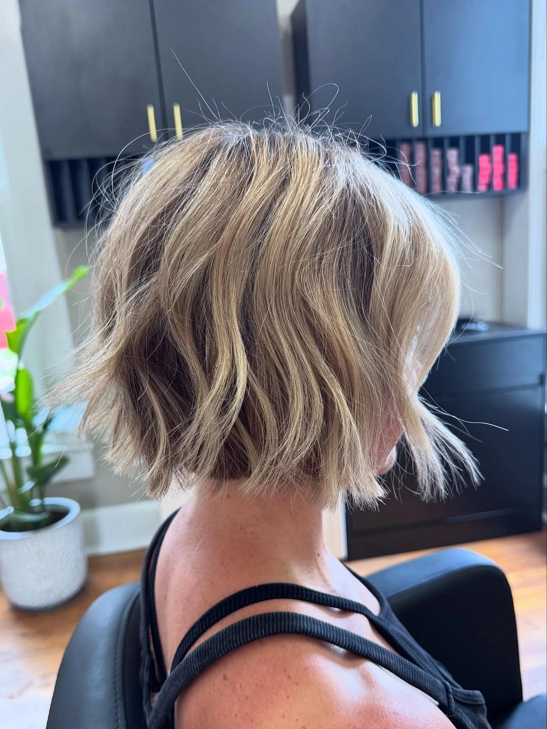 short bobbed hairstyle Piecey Blonde Bob with Beachy Texture