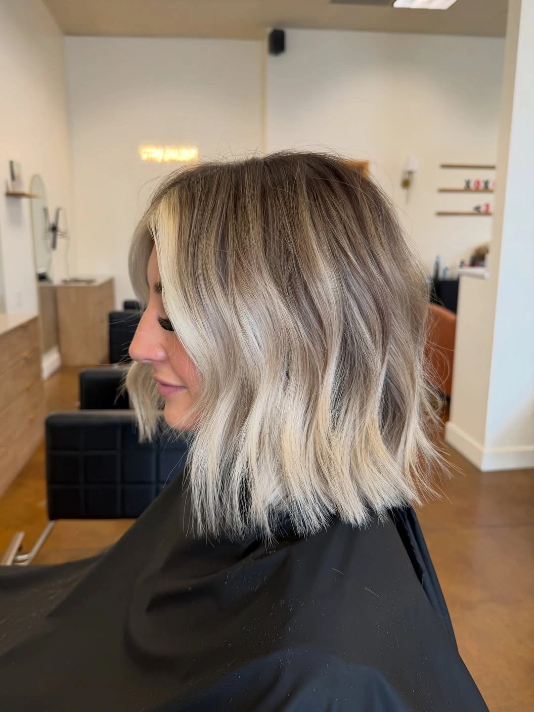 short bobbed hairstyle Dimensional Blonde Bob with Soft Beach Waves