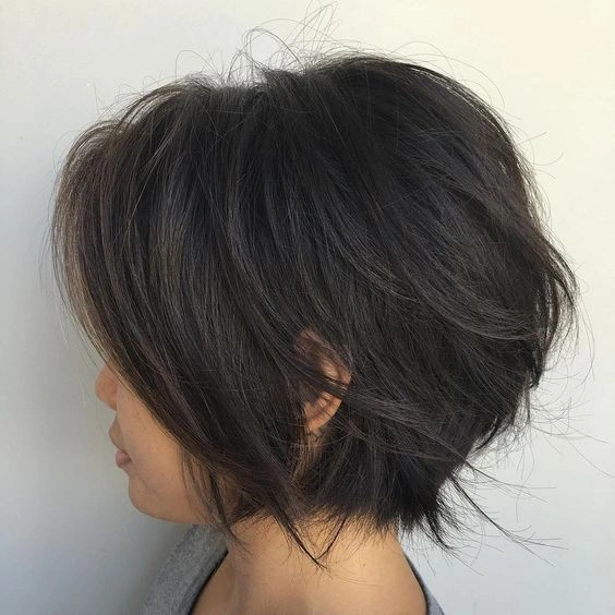 short bobbed hairstyle Layered Volume Bob with Airy Crown Lift