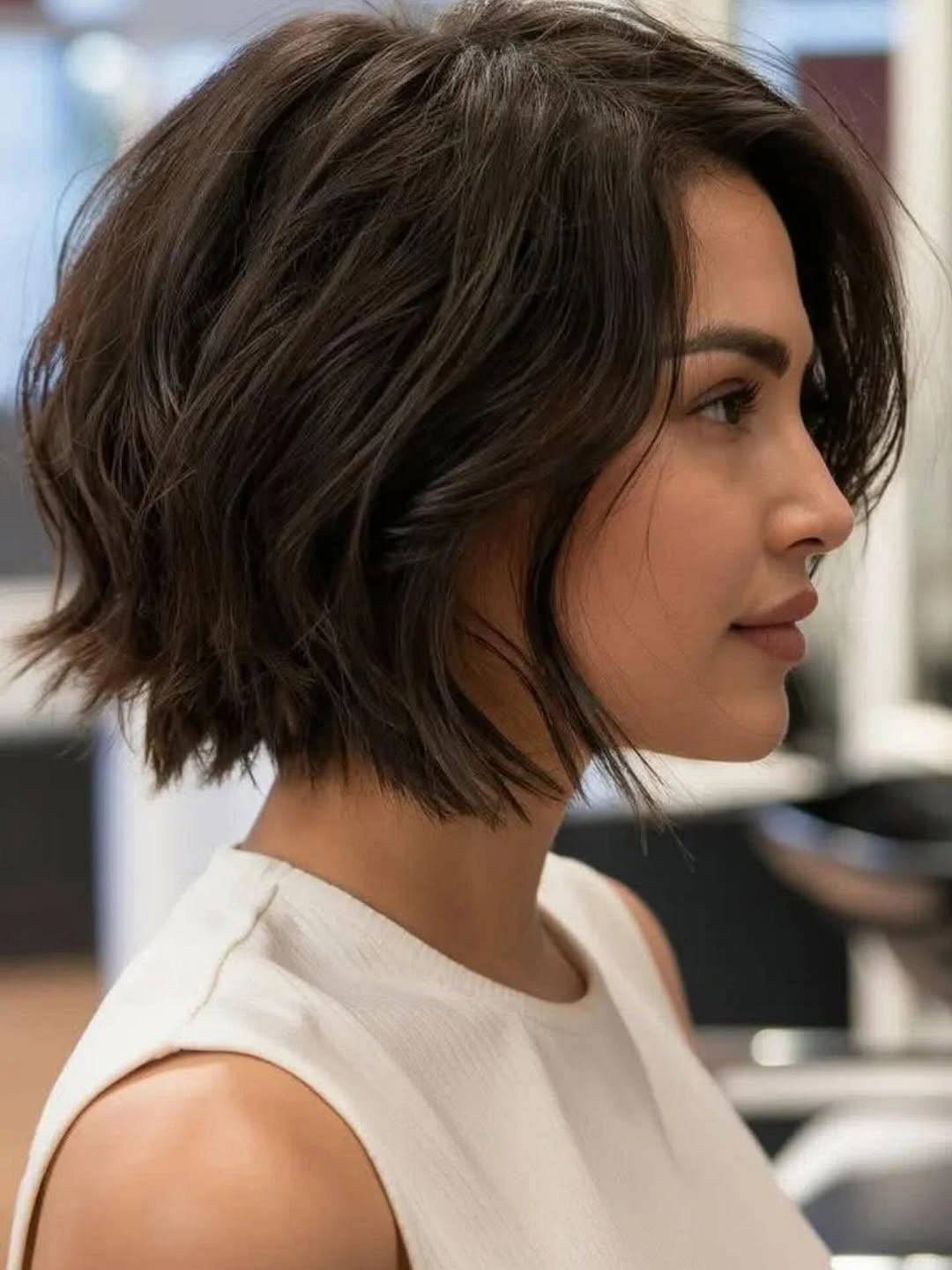 short bobbed hairstyle Soft Tousled Bob with Face-Framing Movement