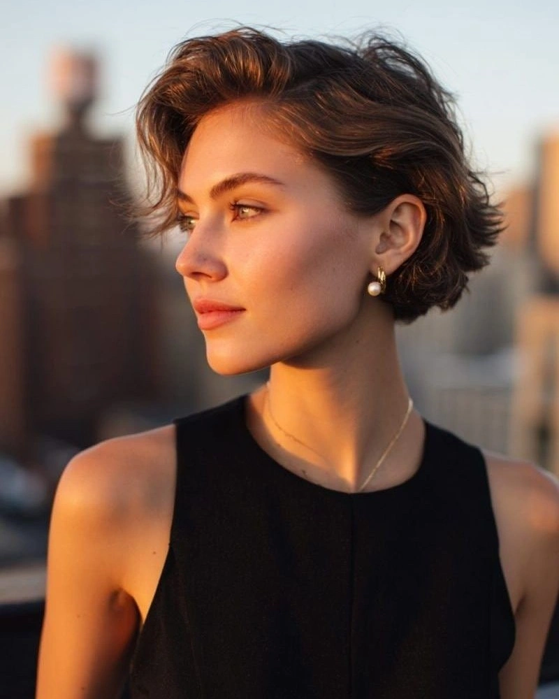 short bobbed hairstyle Modern Pixie Bob with Wind-Swept Texture