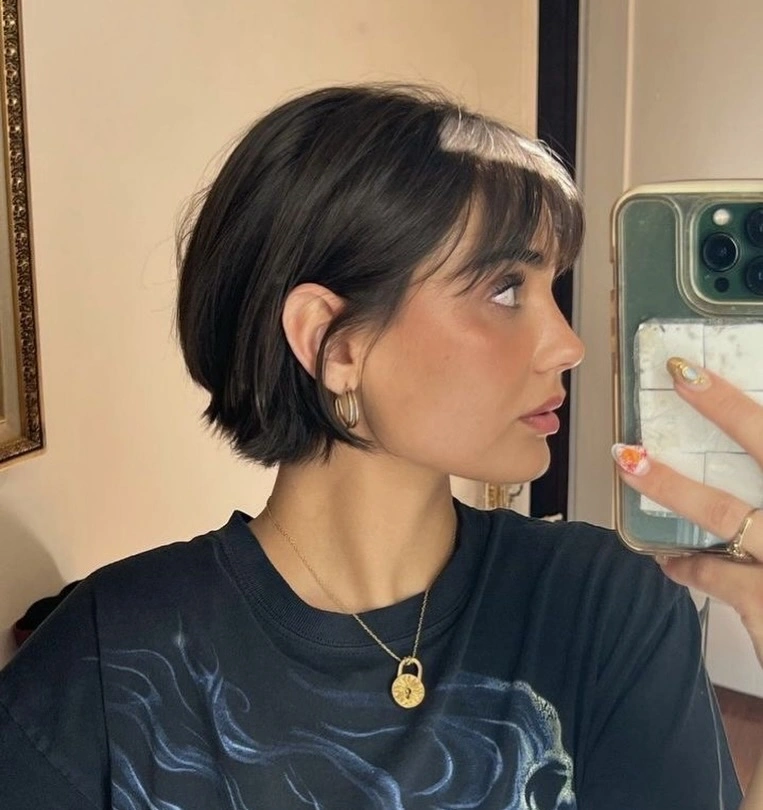 short bobbed hairstyle Classic French Bob with Wispy Bangs
