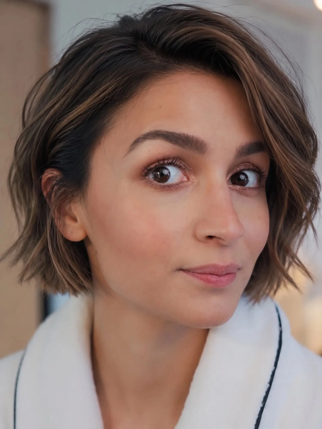 short bobbed hairstyle Side-Swept Textured Bob with Soft Espresso Dimension