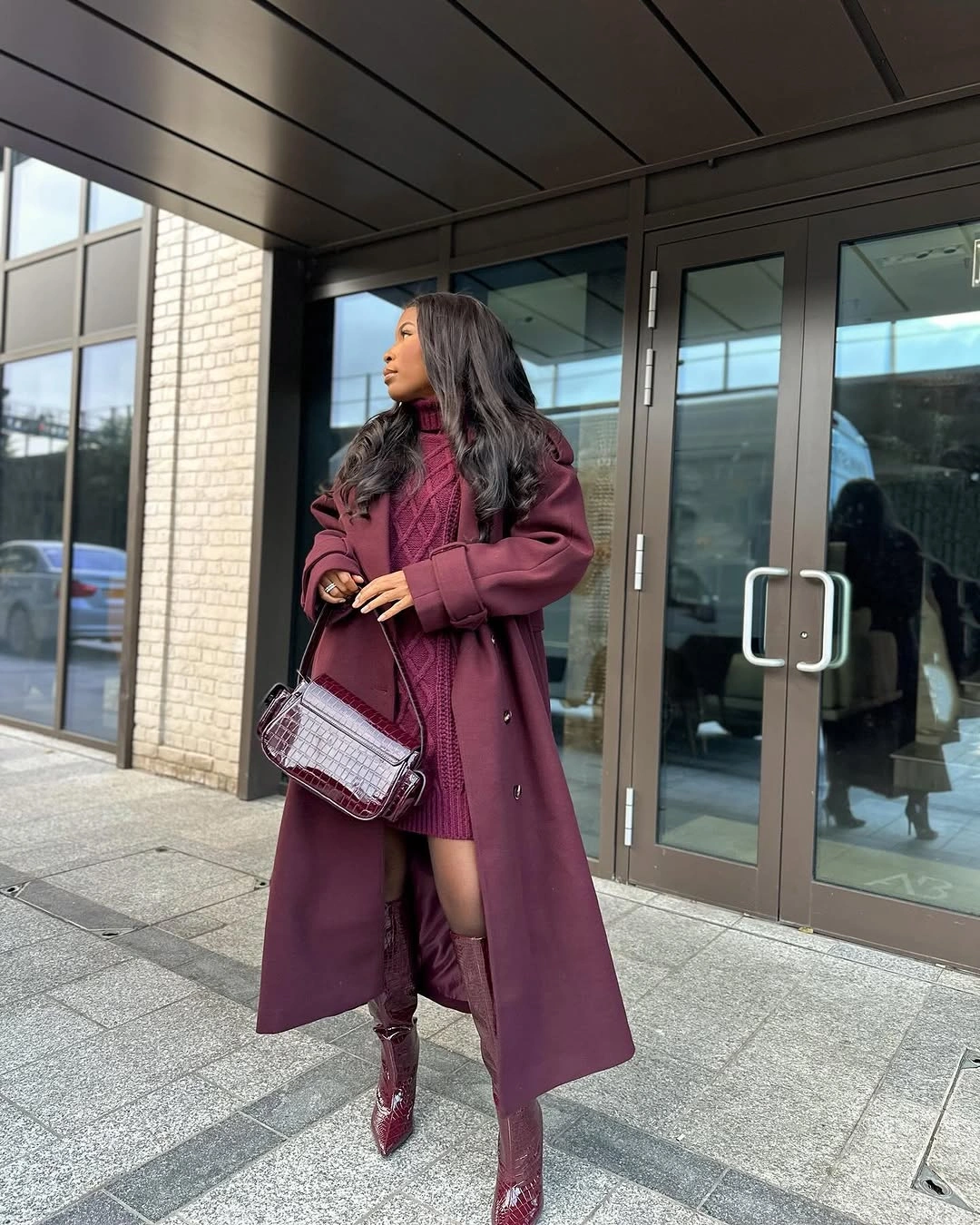 Trench coat fall outfits 2026 Burgundy Monochrome That Makes a Statement