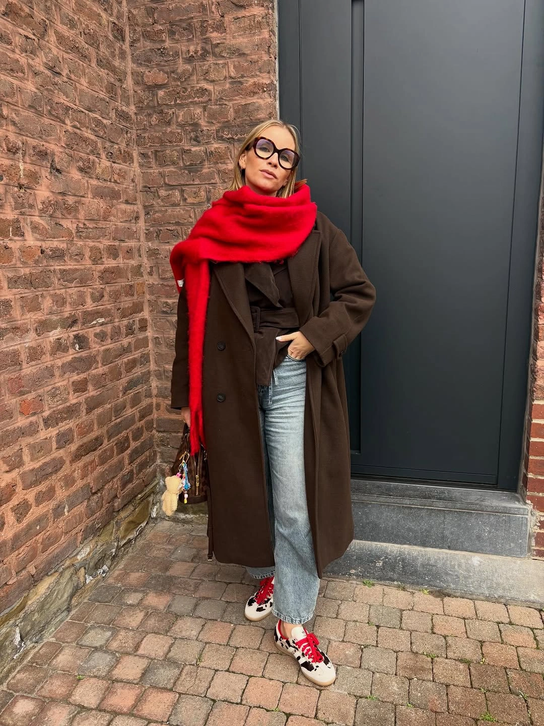 what are the best fall outfits for casual days? A Bright Red Scarf That Instantly Transforms Everyday Layers
