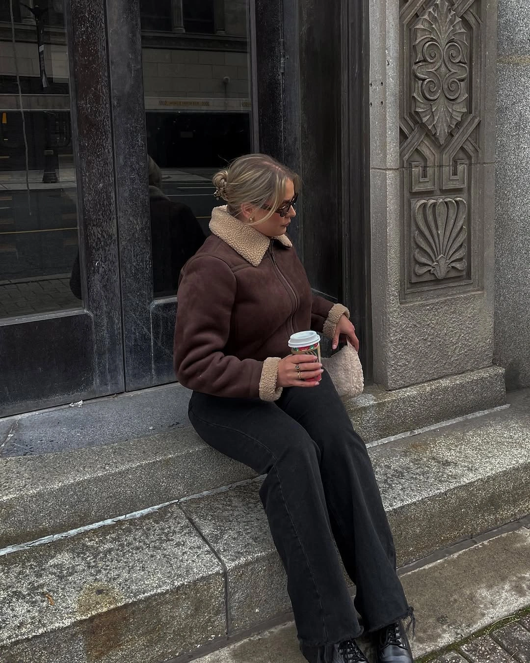 wide leg jeans outfit fall 2026 Shearling Jackets Bring Instant Autumn Warmth