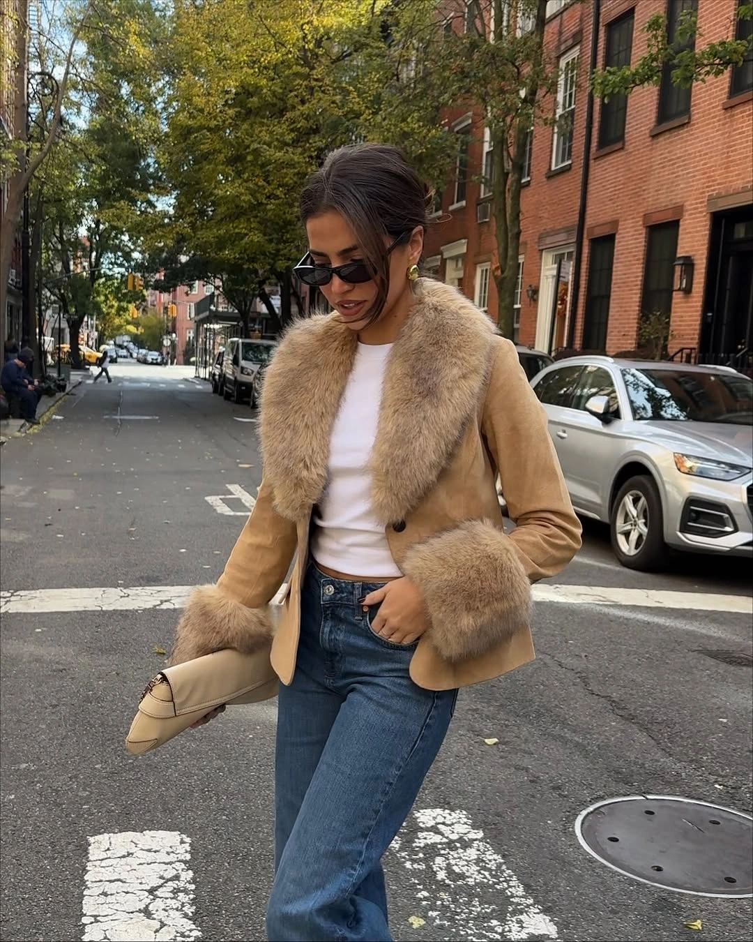 wide leg jeans outfit fall 2026 Soft Faux Fur Details Create an Elegant Finish