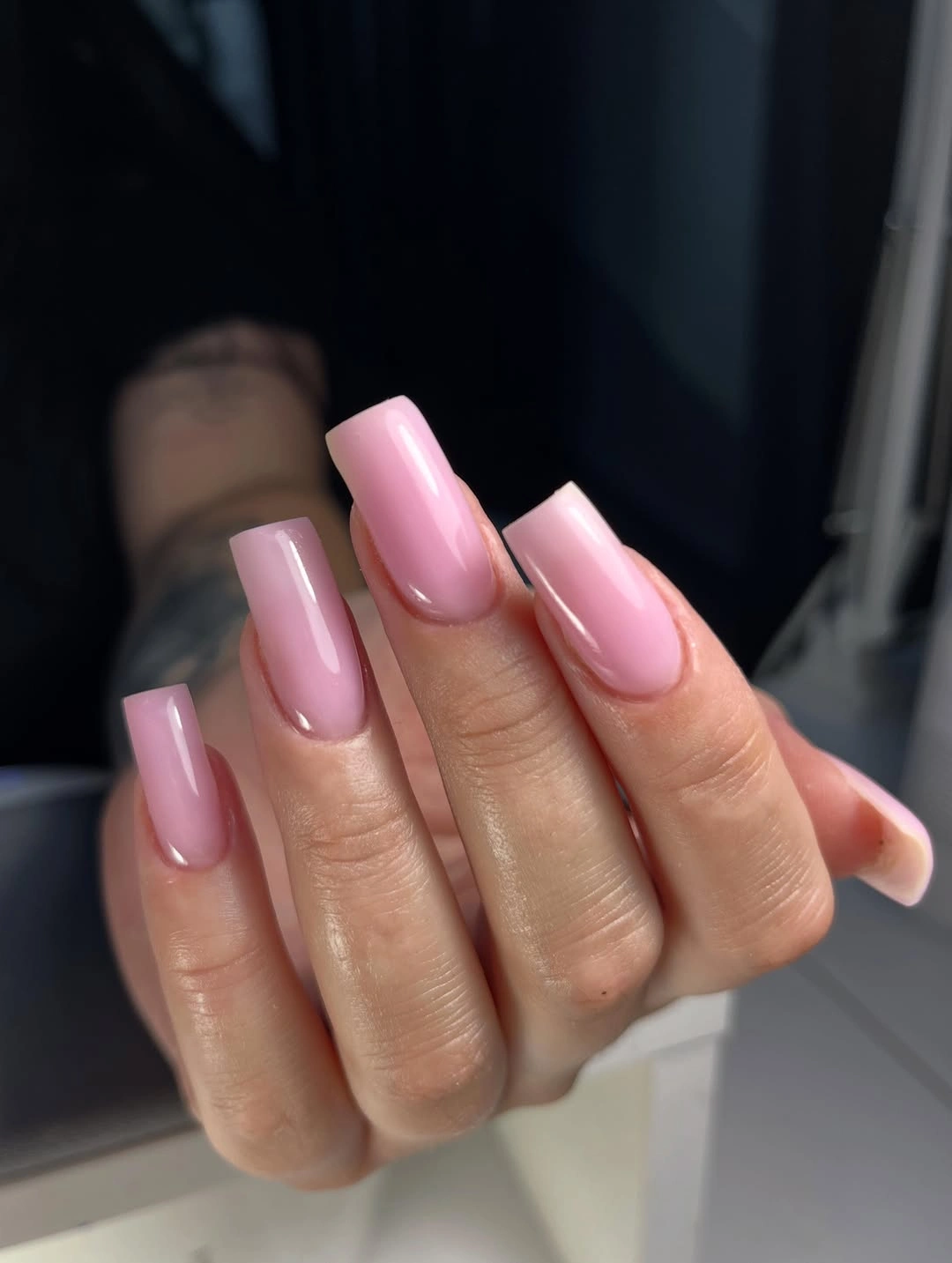 Glossy soft pink coffin nails without extra art