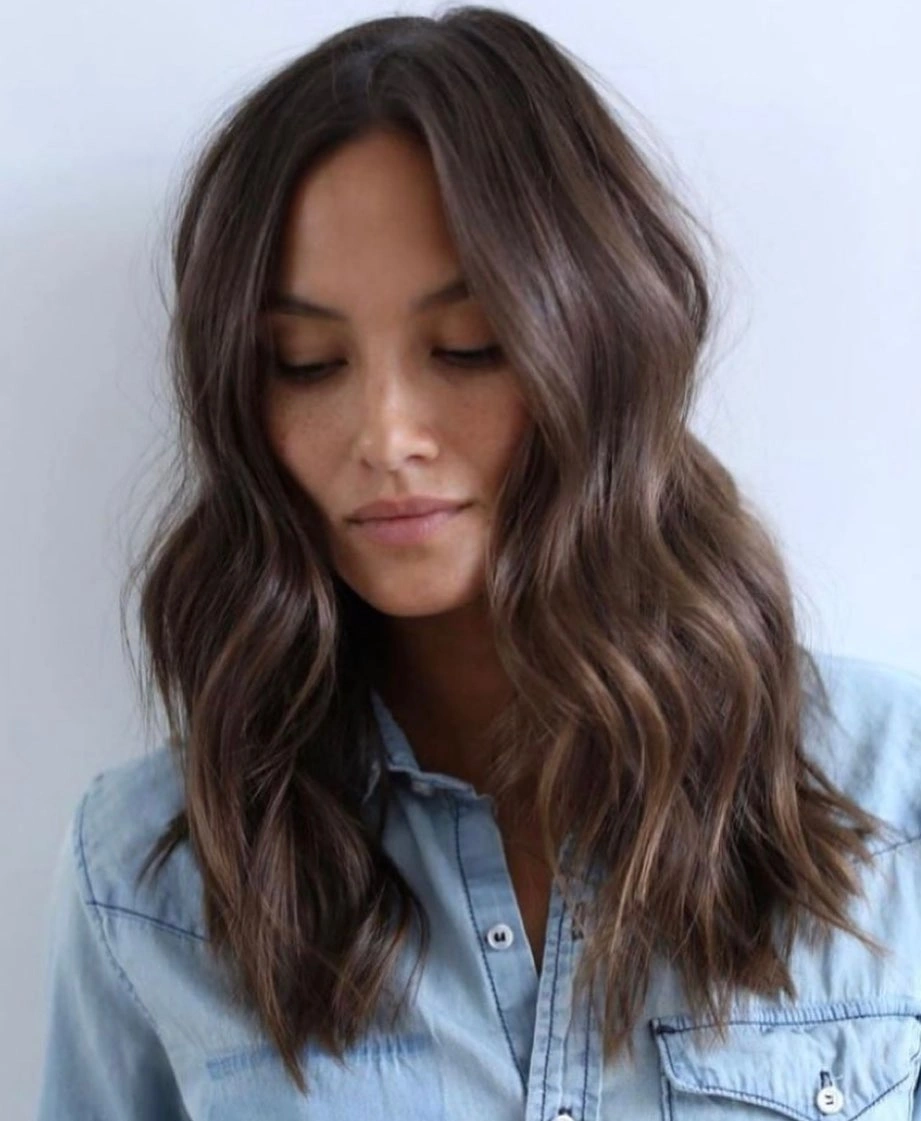 Tousled medium waves with cool brown base and lighter front pieces