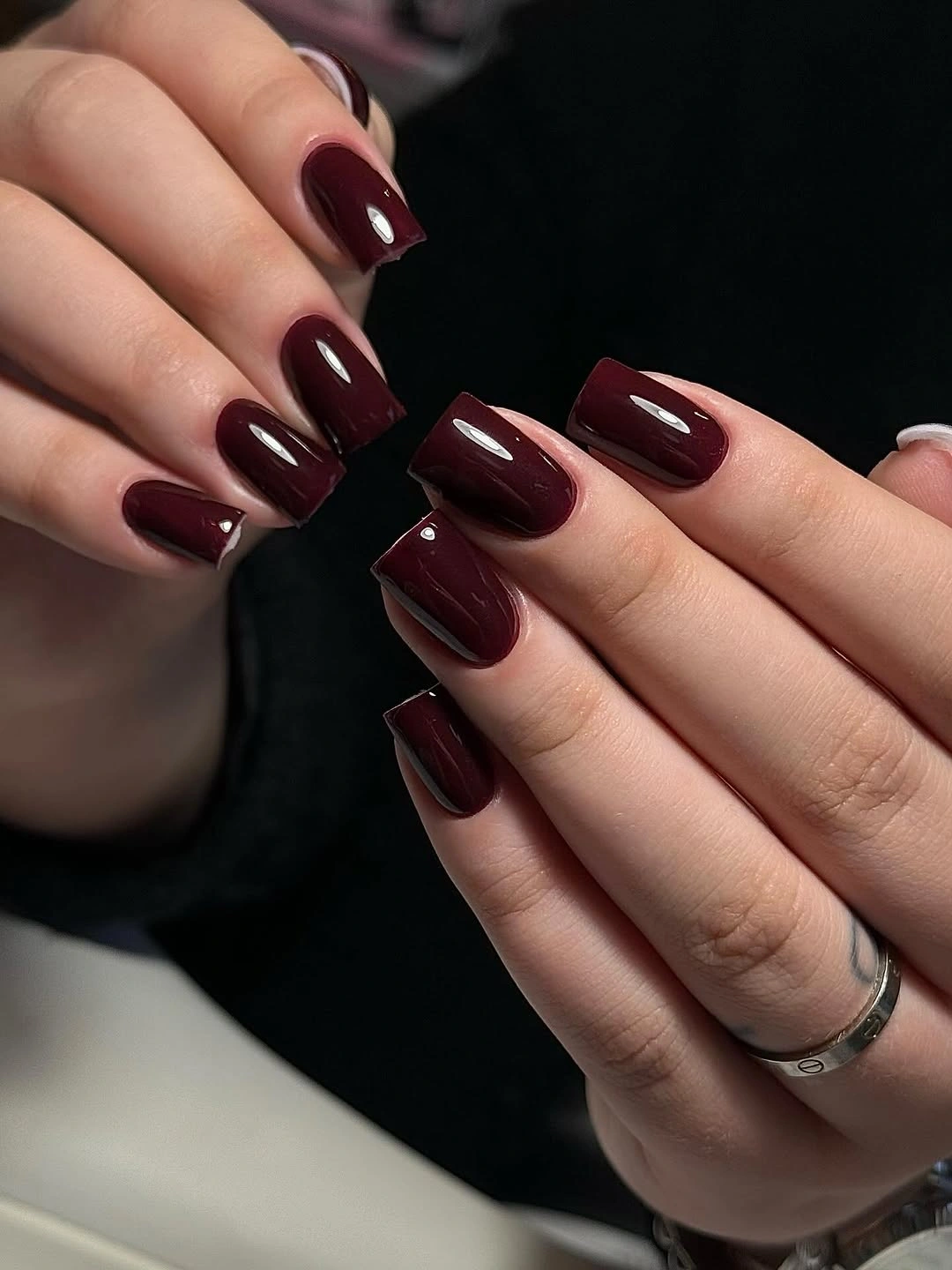 Glossy deep burgundy tapered coffin nails